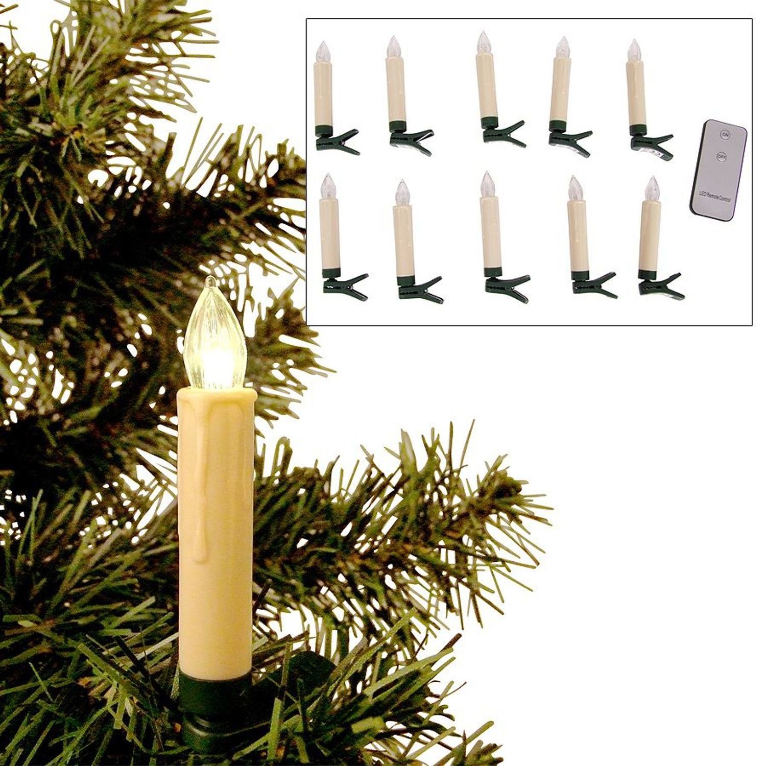 BURI Lichterkette LED Weihnachtsbaumkerzen 10er-Set Christbaumkerzen kabellos Baumbeleuc