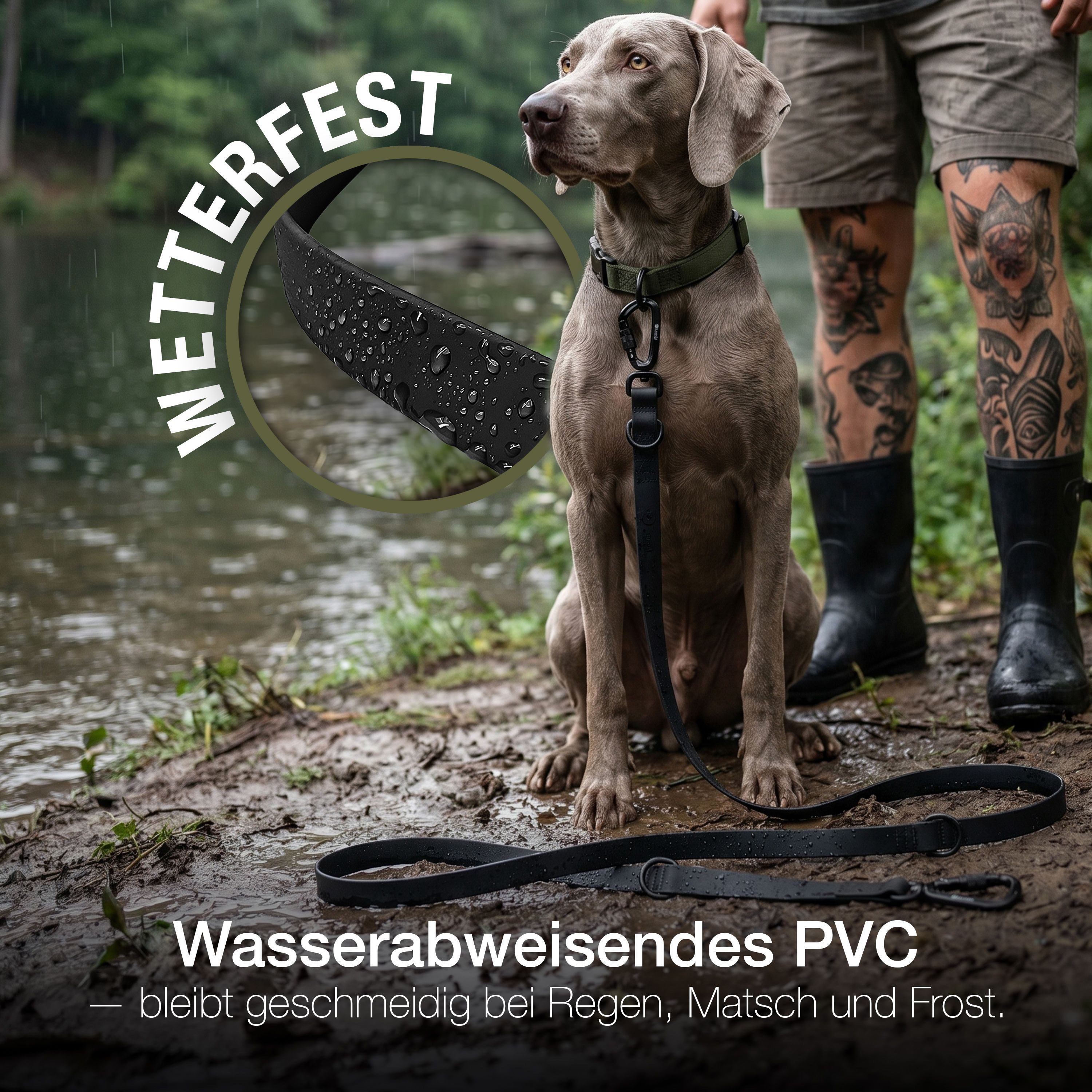Bluzelle Führleine, Starke PVC Leine, 2 Große Aluminium Karabiner, Umhängeleine Freihändig, Hundeleine 3m Verstellbar Wasserdicht Umhängen, Mittlere & Große Hunde