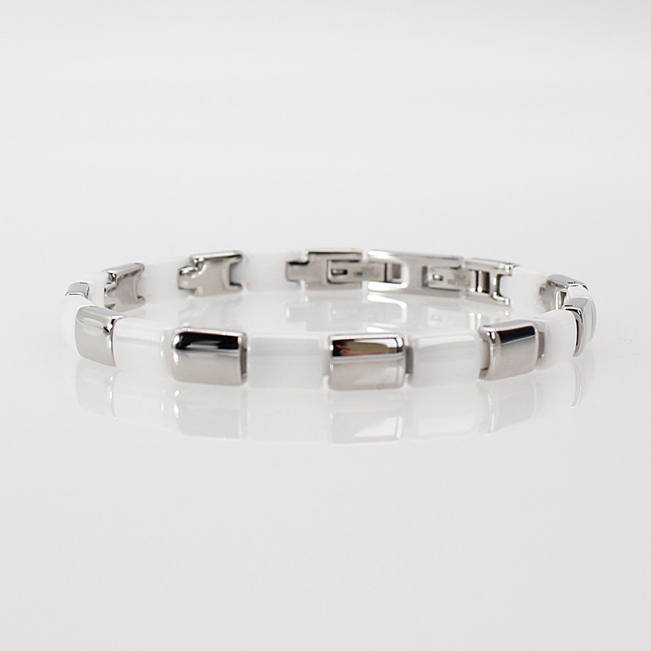 Gliederarmband cm, (Armbandlänge Geschenkschachtel Handgelenkkette Breite mm), 6 Weiß x mm Silber 3 19 inklusive Damenarmband Edelstahl- Keramikarmband ELLAWIL