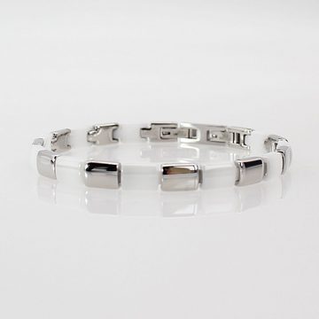 ELLAWIL Gliederarmband Edelstahl- Keramikarmband Handgelenkkette Damenarmband Weiß Silber (Armbandlänge 19 cm, Breite 6 mm x 3 mm), inklusive Geschenkschachtel