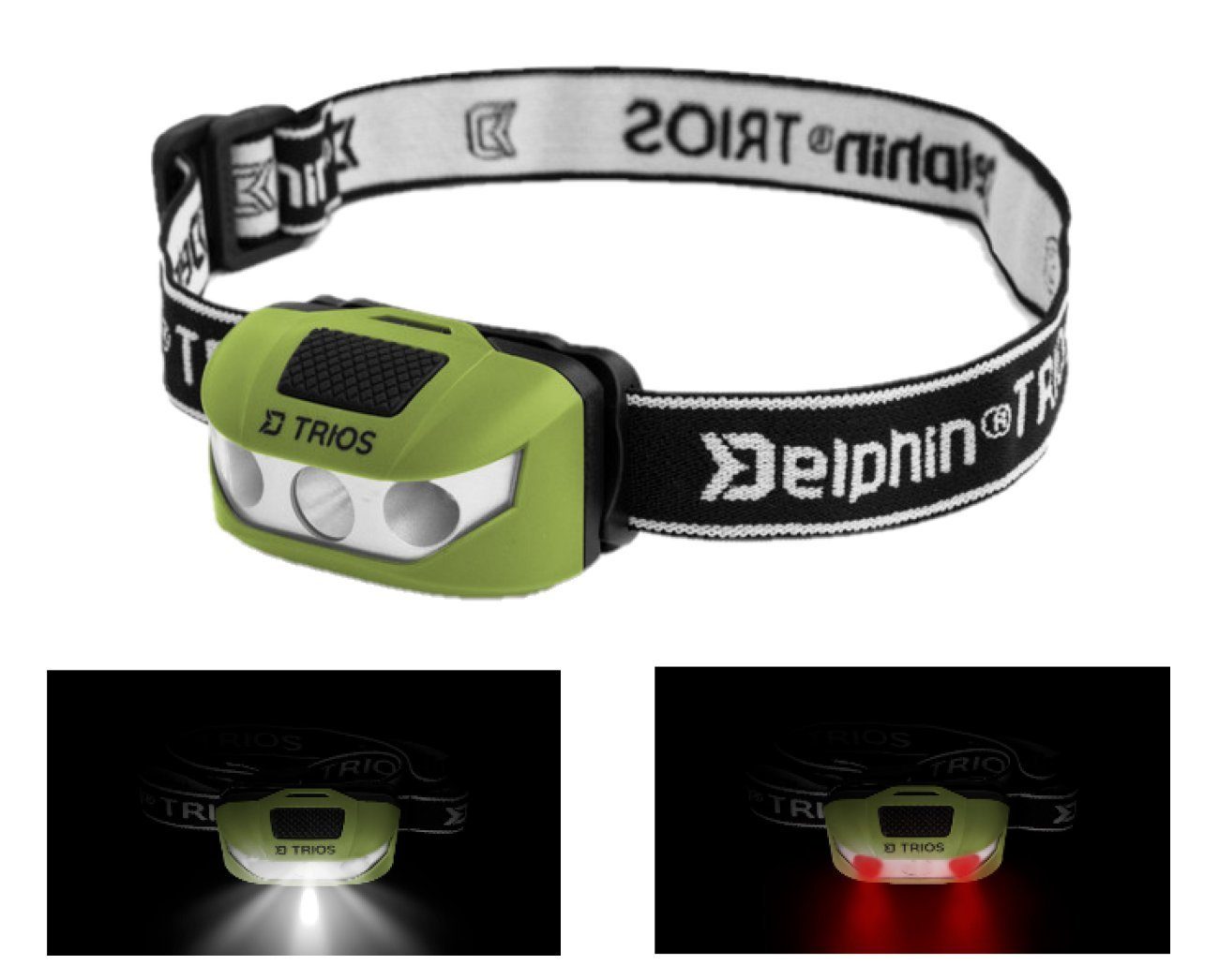 Delphin.sk LED hat Stirnlampe LEDs Sie LED das Stirnlampe 2 Headlight, Kopflampe nutzen können Licht beim eine so Lesen weiße 1 Headlamp TRIOS dass Sie rote Neigung
