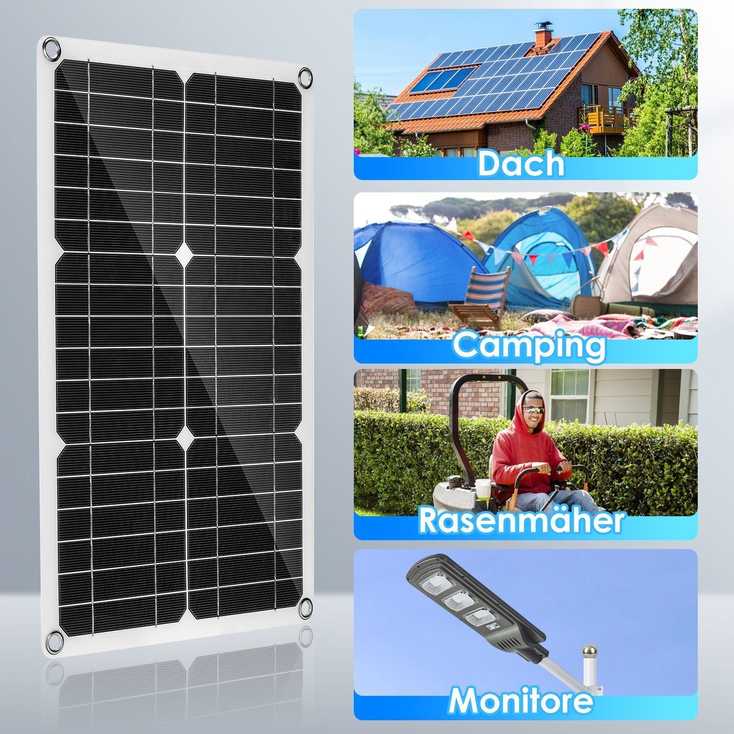 iscooter Solarmodul 100W Stromerzeuger Monokristalline Solarpanel Solargenerator 12V 20A, Solaranlage Solarpanel Modul IP65 Effizienz