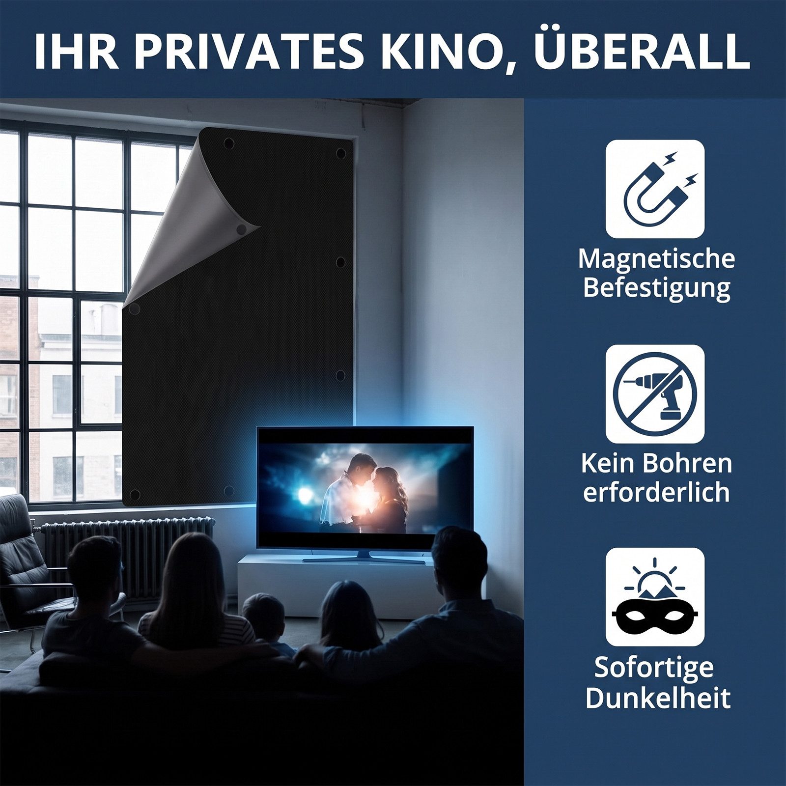 Verdunklungsrollo Fenster Verdunkelung Magnetisch 100X145CM, AKKEE, Magnetisch, Verdunklungsstoff Verdunkelungsrollo Magnetverschluss ohne Bohren – Bild 3 von 5