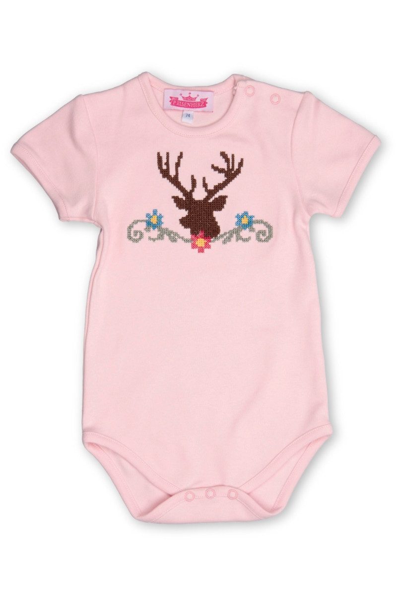 P.Eisenherz Trachtenkleid Baby Body - HIRSCH-STICKEREI - rosa