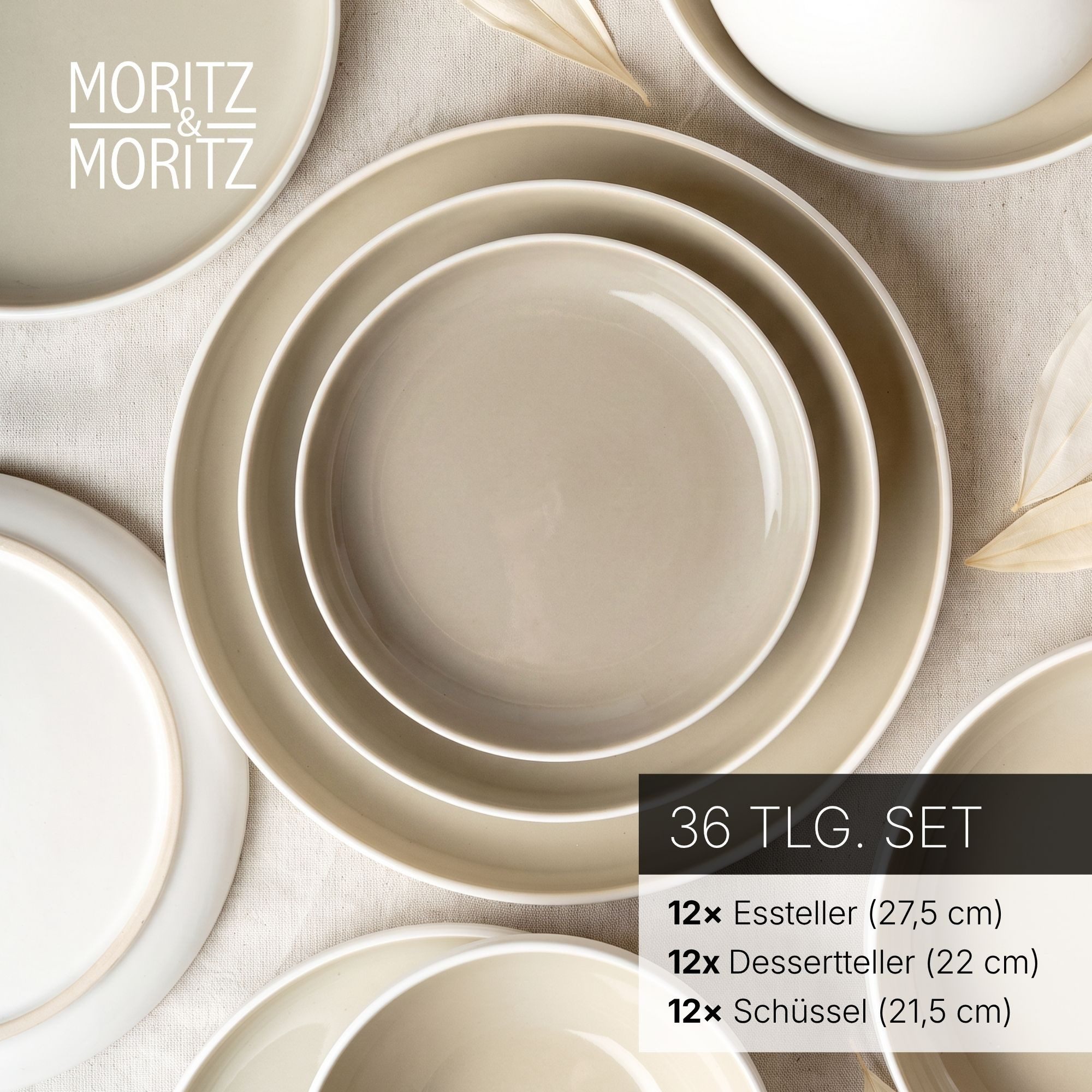 Moritz & Moritz Geschirr-Set CAVO Geschirrset - Sand (36-tlg), 12 Personen, Steinzeug, für 12 Personen aus Steinzeug – Bild 3 von 5