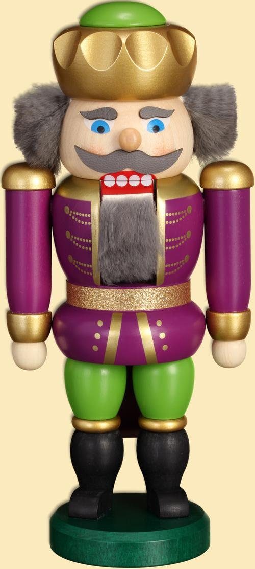 Seiffener Volkskunst Nussknacker Nußknacker König purpur-grün HxBxT = 20x10x6cm NEU, mit Uniform und Krone