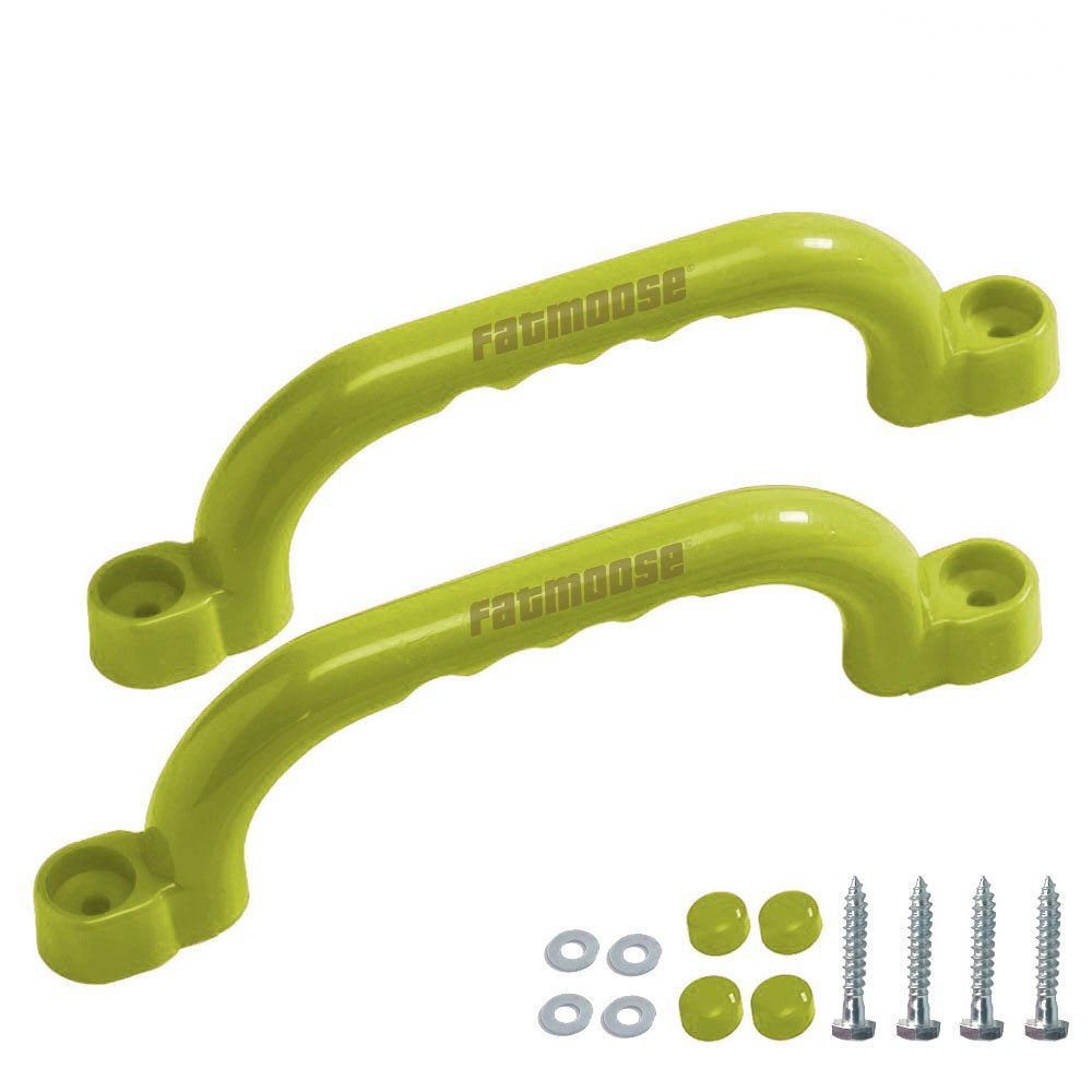 Wickey Spielturm-Erweiterung Handgriffe-Set – 2 Kunststoffgriffe für Spieltürme & Schaukeln, (Komplettset Inkl. 4x Schrauben, 4x Unterlegscheiben, 4x rote Abdeckkappen, Ergonomische Fingerform – ideal für kleine Kinderhände), WETTERFEST & UV-BESTÄNDIG – ideal für dauerhaften Einsatz im Freien