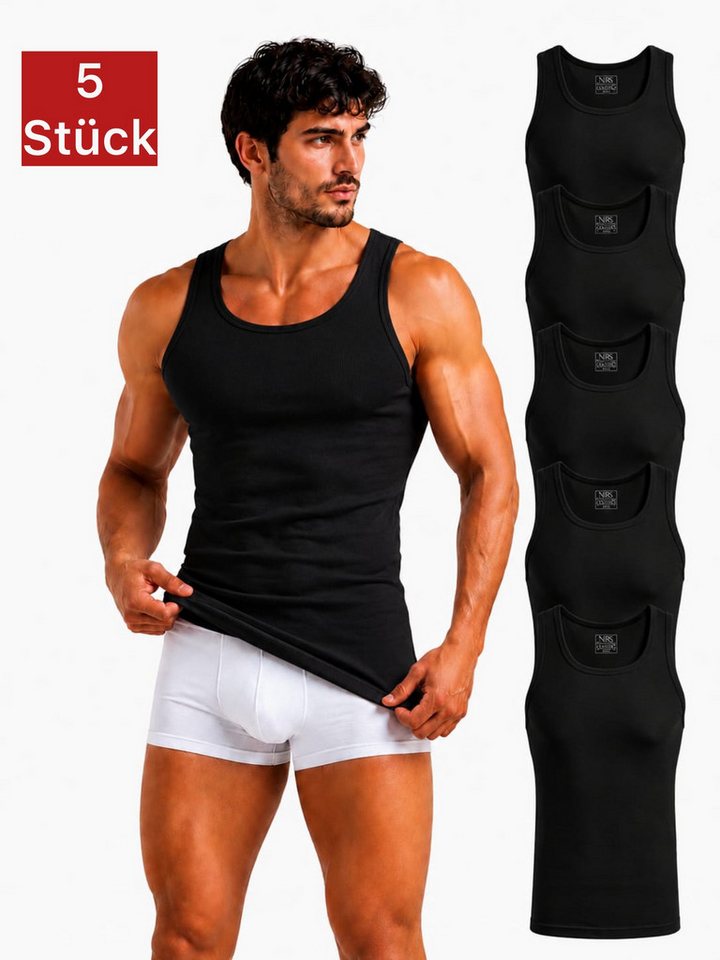 NERS Unterhemd Herren 5er Pack aus 100% Baumwolle Tank Top, formstabil & atmungsaktiv (Packung, 5-St., 5er-Pack) PREMIUM Unterhemden & Achselshirts – Feinripp in Geschenkbox