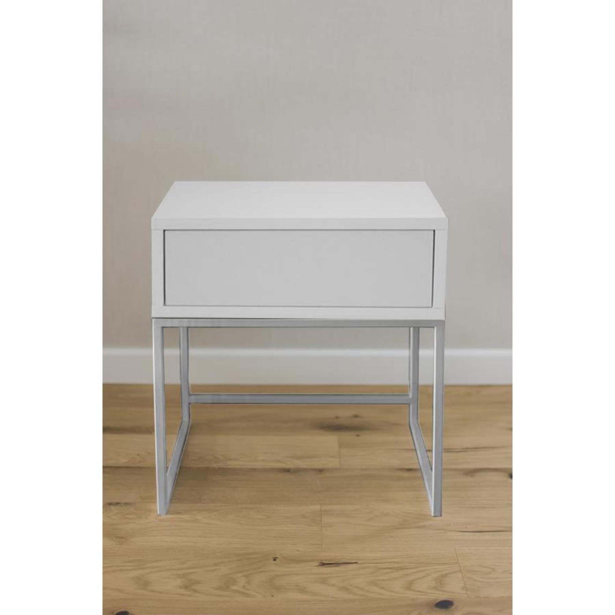 modernes Holztischplatte), Beautysofa mit | (Metallgestell, Chrom Kerry 45x50x35 (BxHxT) Schublade Weiß cm Tisch Nachttisch