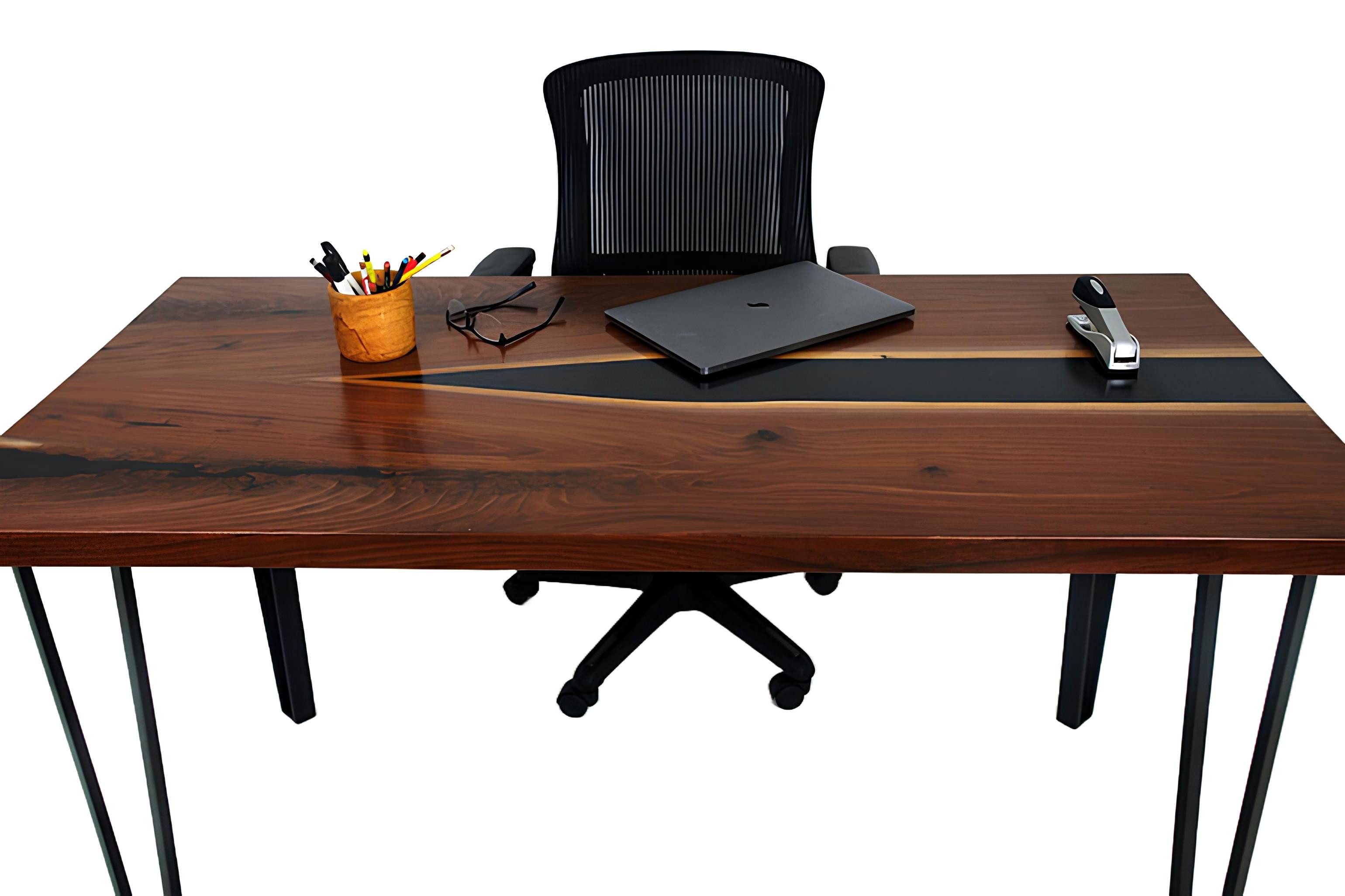 Xlmoebel Schreibtisch Epoxidharz-Tisch mit Flussmuster aus echtem Holz (Schreibtisch), Hergestellt in Europa