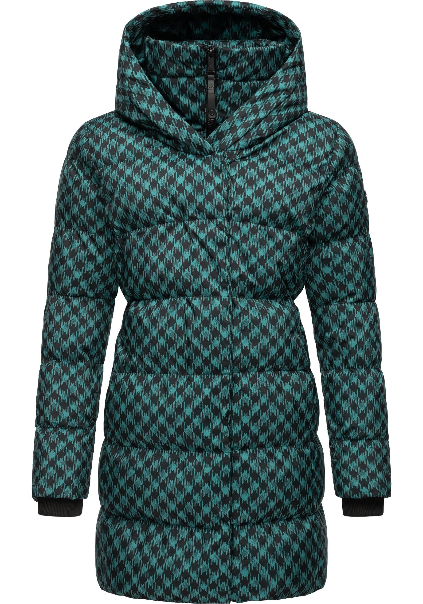 Ragwear Steppmantel Niara Print wasserdichter Mantel mit angesagtem Hahnentritt Muster