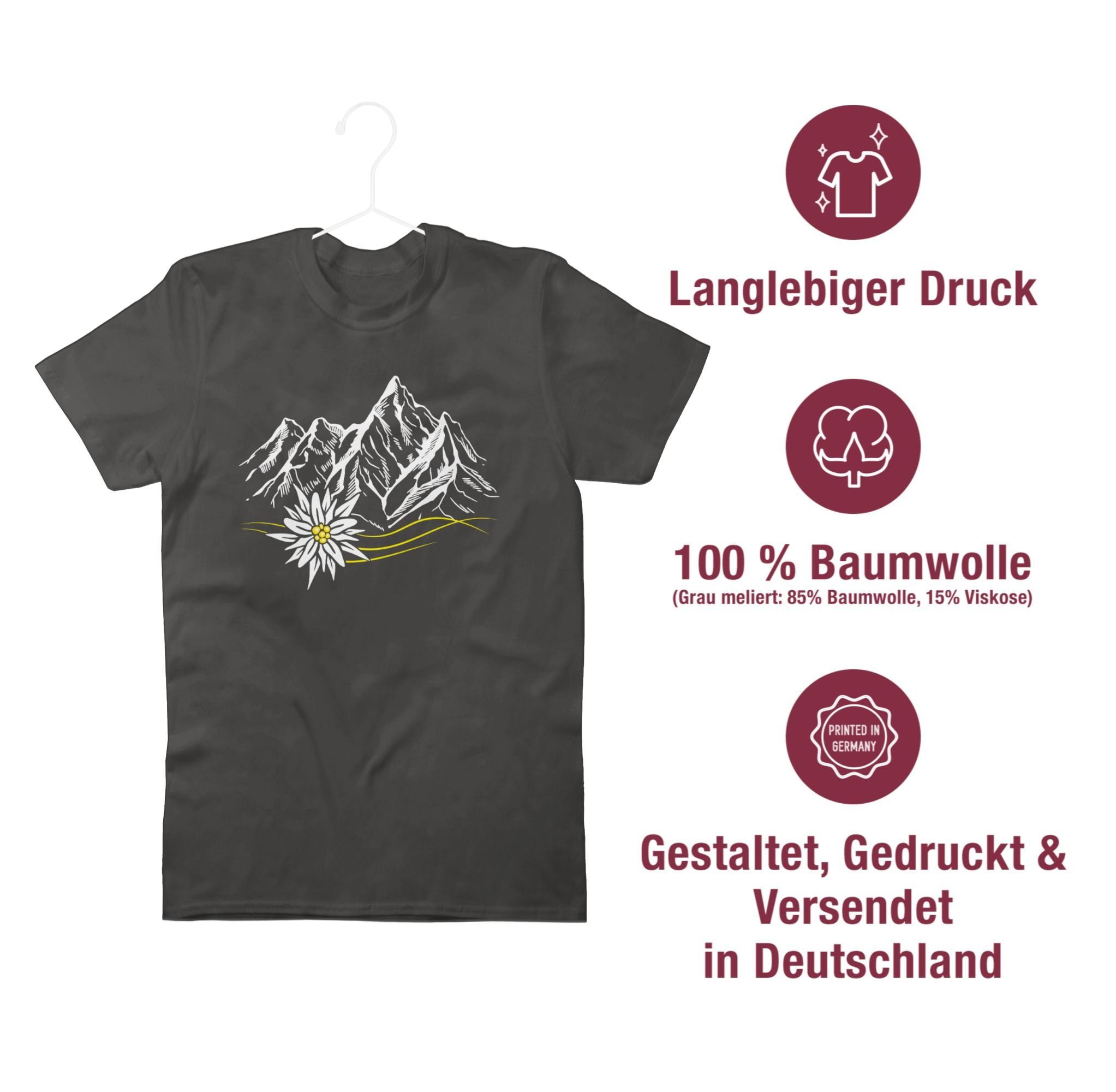 Shirtracer T-Shirt Edelweiß Berge Wandern Berg Mode 01 Wanderlust für Oktoberfest Alpen ruft Dunkelgrau Herren
