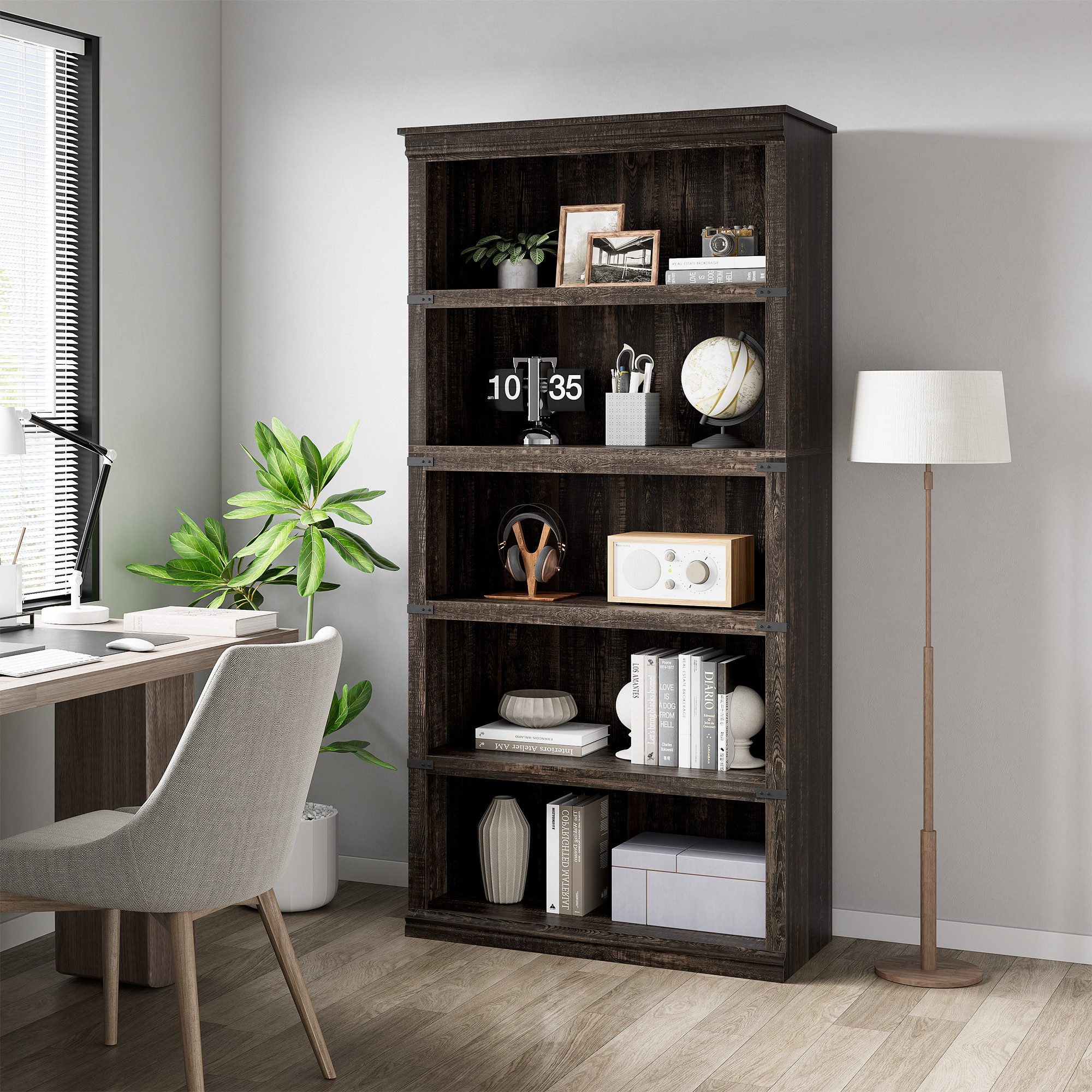 GarveeMore Bücherregal 5 Etagen Bücherregal, Hohe Bücherregal Holz Offene A günstig online kaufen