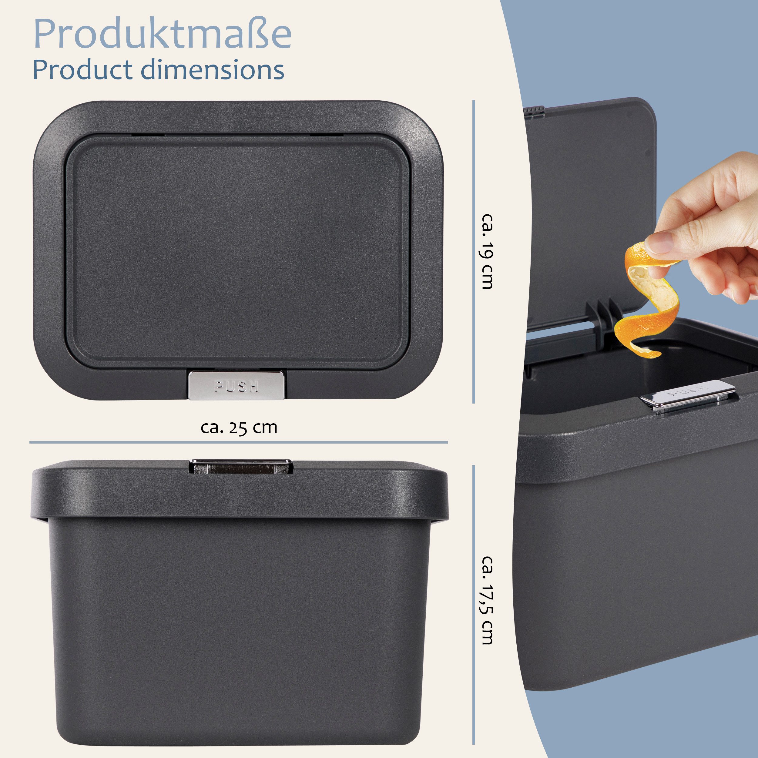 ONVAYA Biomülleimer mit Deckel ǀ geruchsdicht ǀ spülmaschinengeeignet ǀ Komposteimer