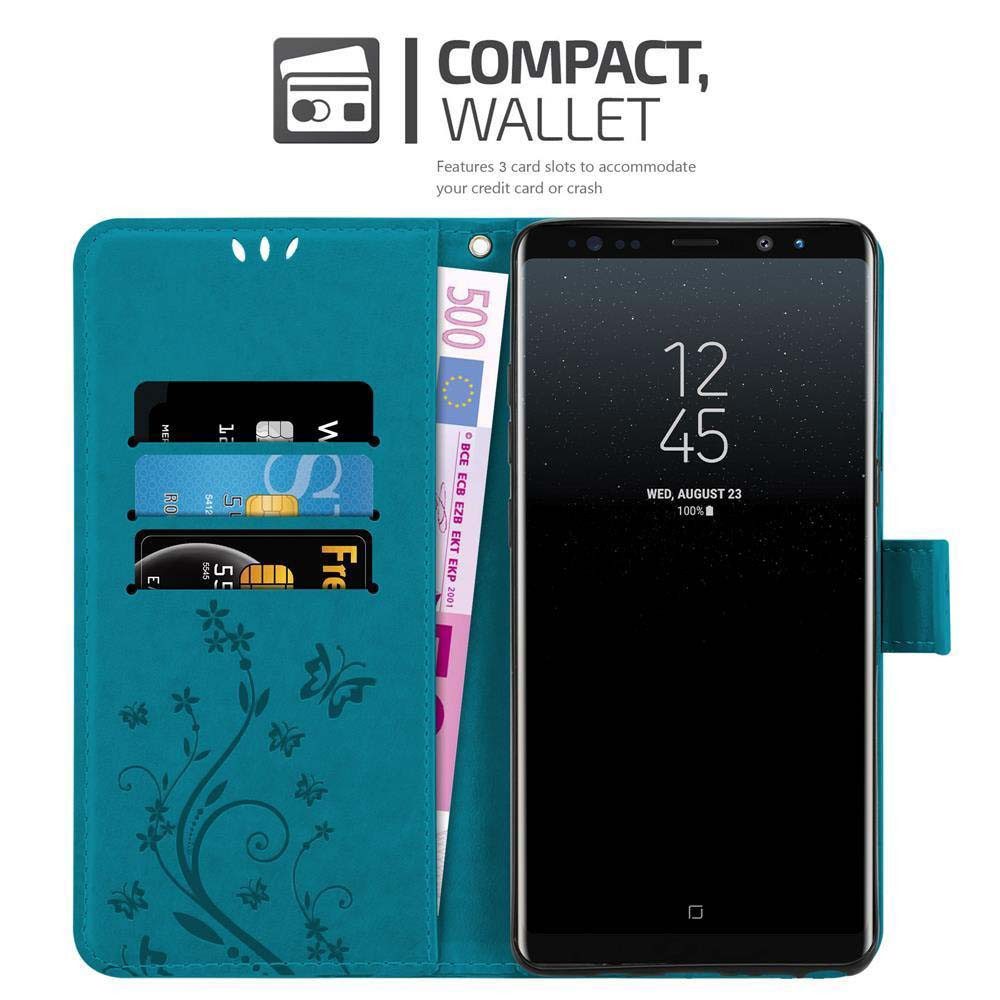 Cadorabo Handyhülle für Samsung Galaxy NOTE 8 Hülle Samsung Galaxy NOTE 8, Hülle Schutzhülle Blumen Flower mit Standfunktion Kartenfach Magnet