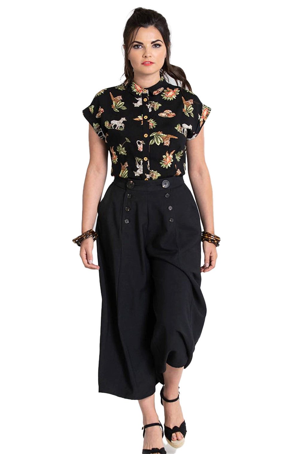 Hell Bunny Schlaghose Murphy Culottes Hosenrock Vintage Retro Capri Wide Le günstig online kaufen