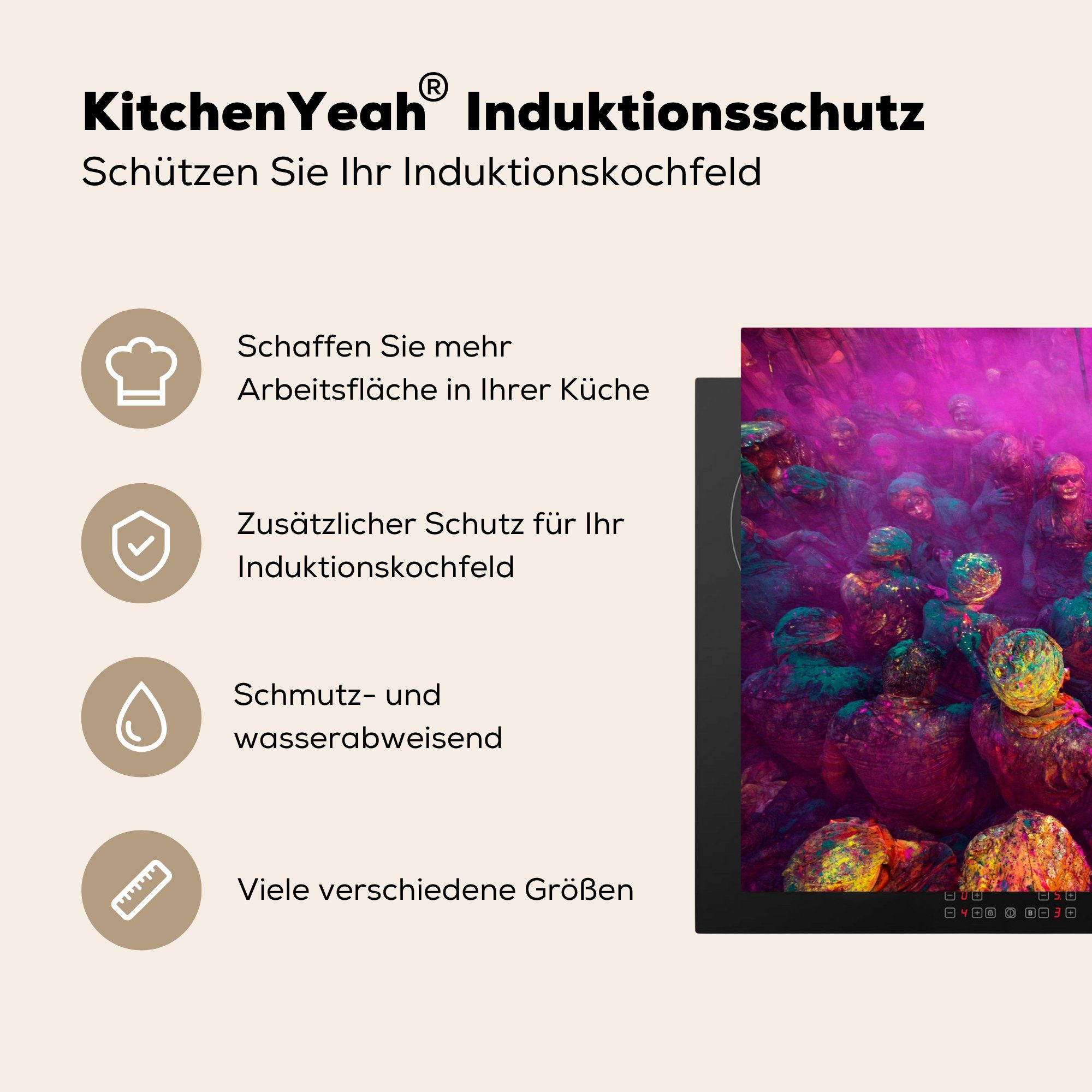 in tlg), (1 Schutz Holi-Ritual Indien, Induktionskochfeld Braj Herdblende-/Abdeckplatte küche, cm, MuchoWow Vinyl, Ceranfeldabdeckung 81x52 für die