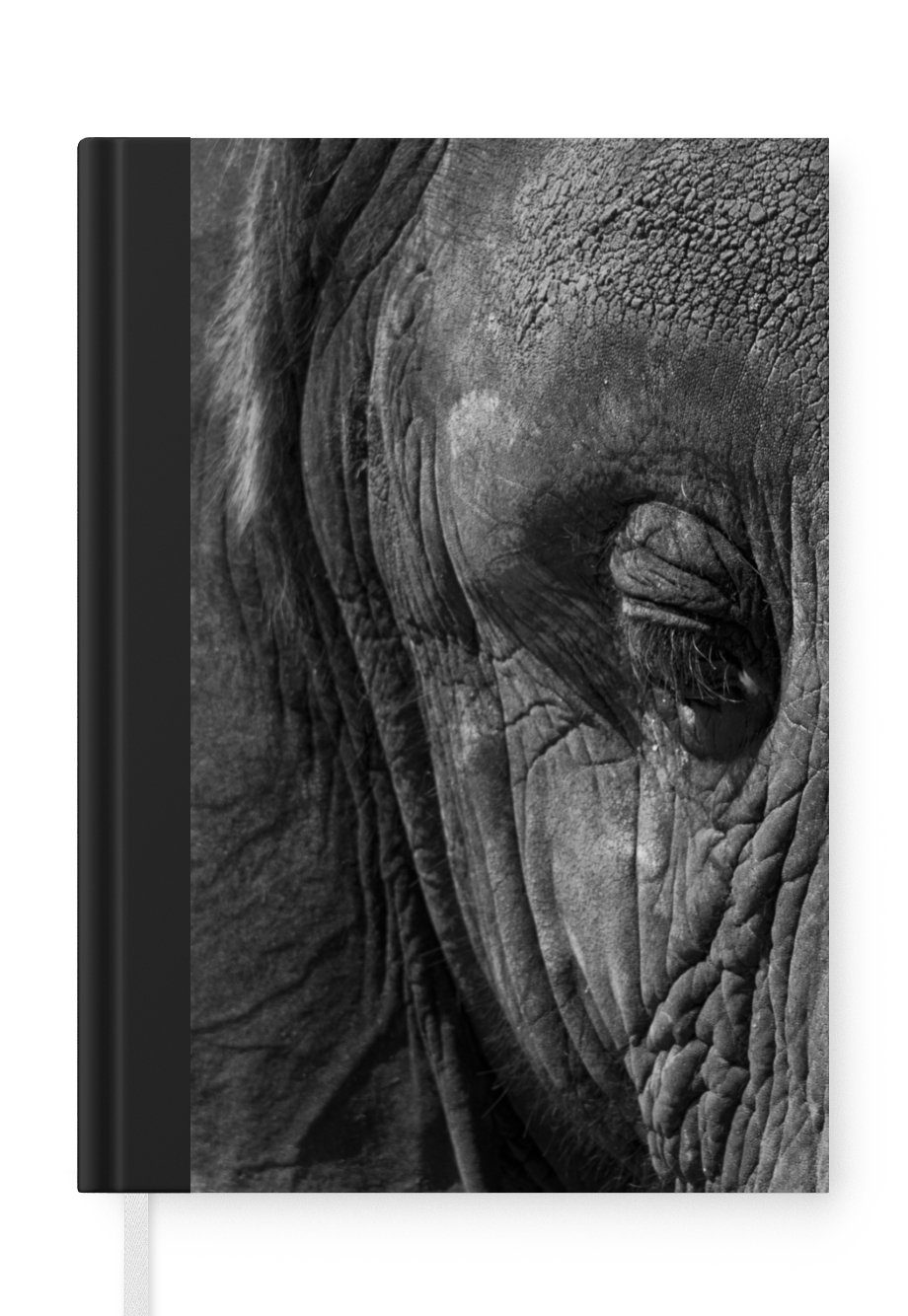 MuchoWow Notizbuch Elefant - Tiere - Nahaufnahme - Schwarz-Weiß, Journal, Merkzettel, Tagebuch, Notizheft, A5, 98 Seiten, Haushaltsbuch