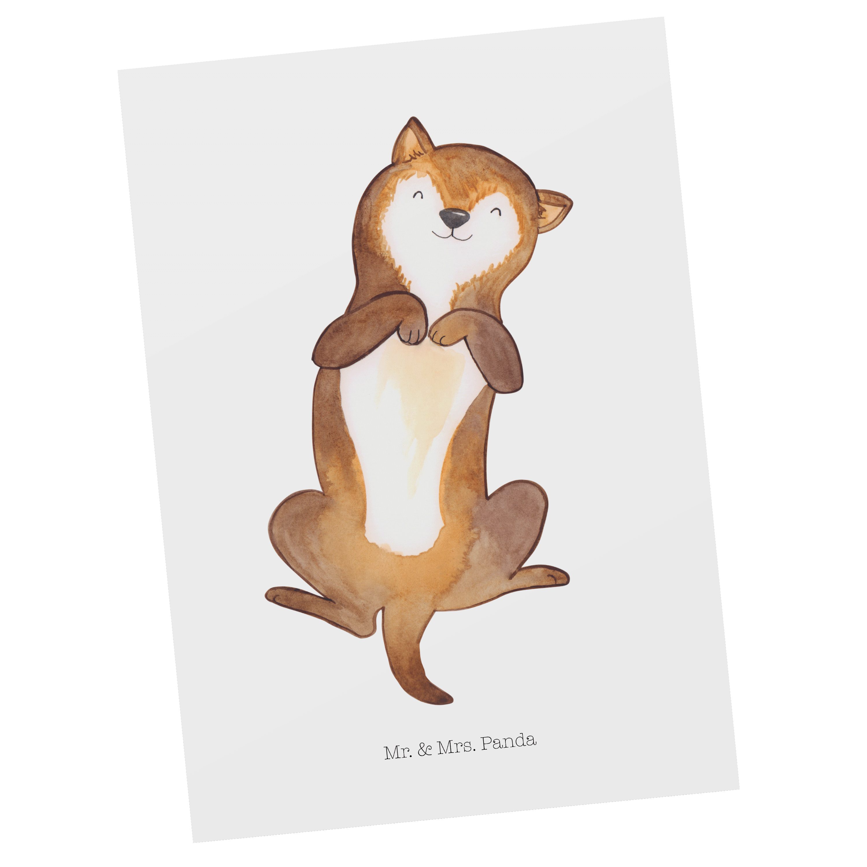 Mr. & Mrs. Panda Postkarte Hund Bauchkraulen - Weiß - Geschenk, Dankeskarte, Ansichtskarte, Hund
