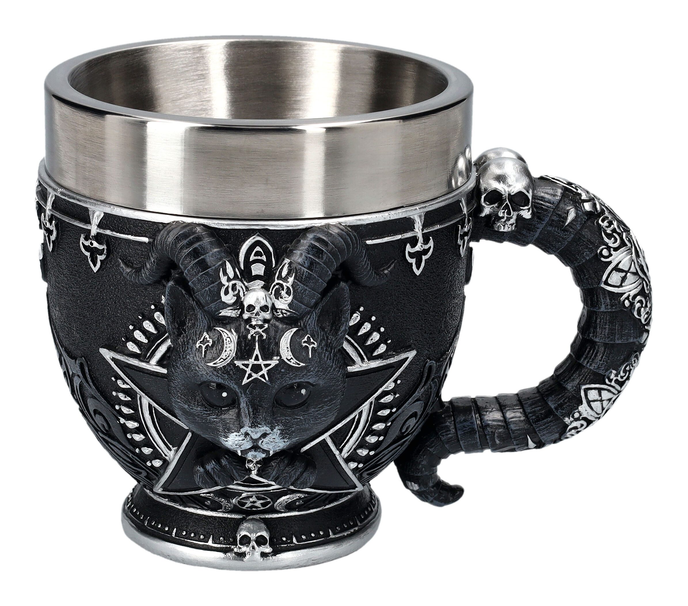 Figuren Shop GmbH Tasse Tasse Pinkys Up - Katze Pawzuph - Fantasy Teetasse Dekoration, Kunststein (Polyresin), Edelstahl