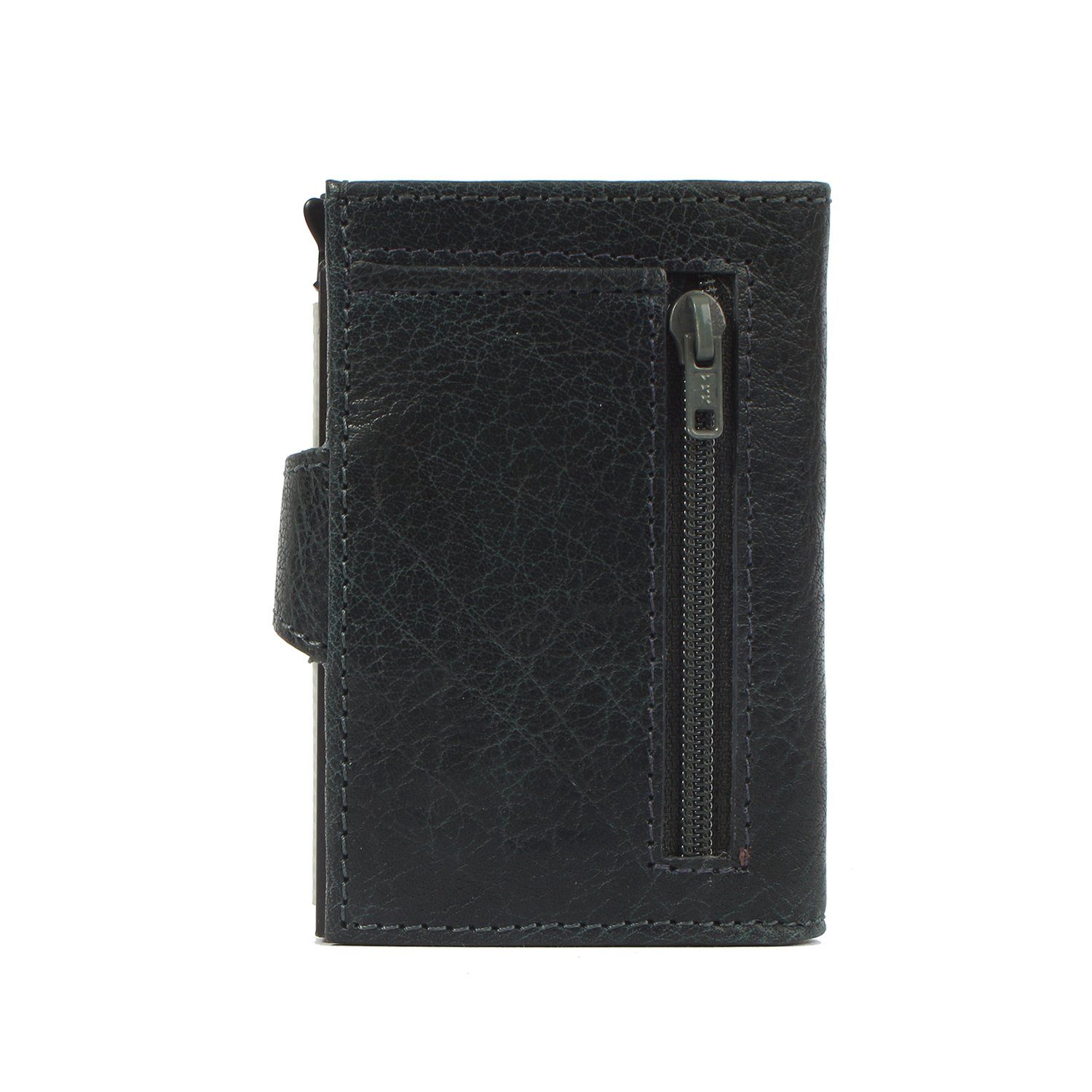 Upcycling Leder Kreditkartenbörse Margelisch aus noonyu steelblue Mini single Geldbörse leather,