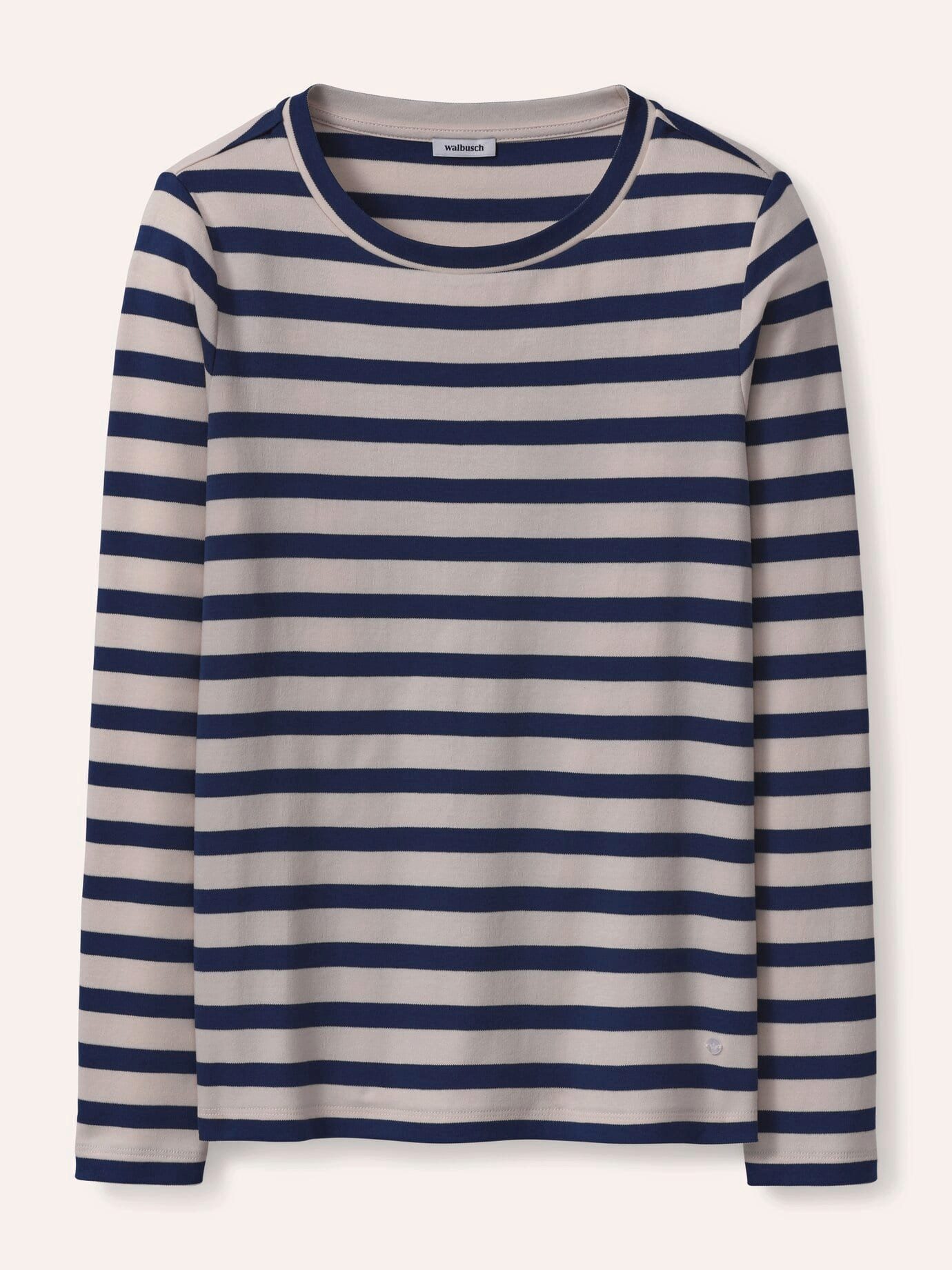 Walbusch Langarmshirt Damen Baumwollshirt mit Ringel Rundhals Langarm, Rundhals