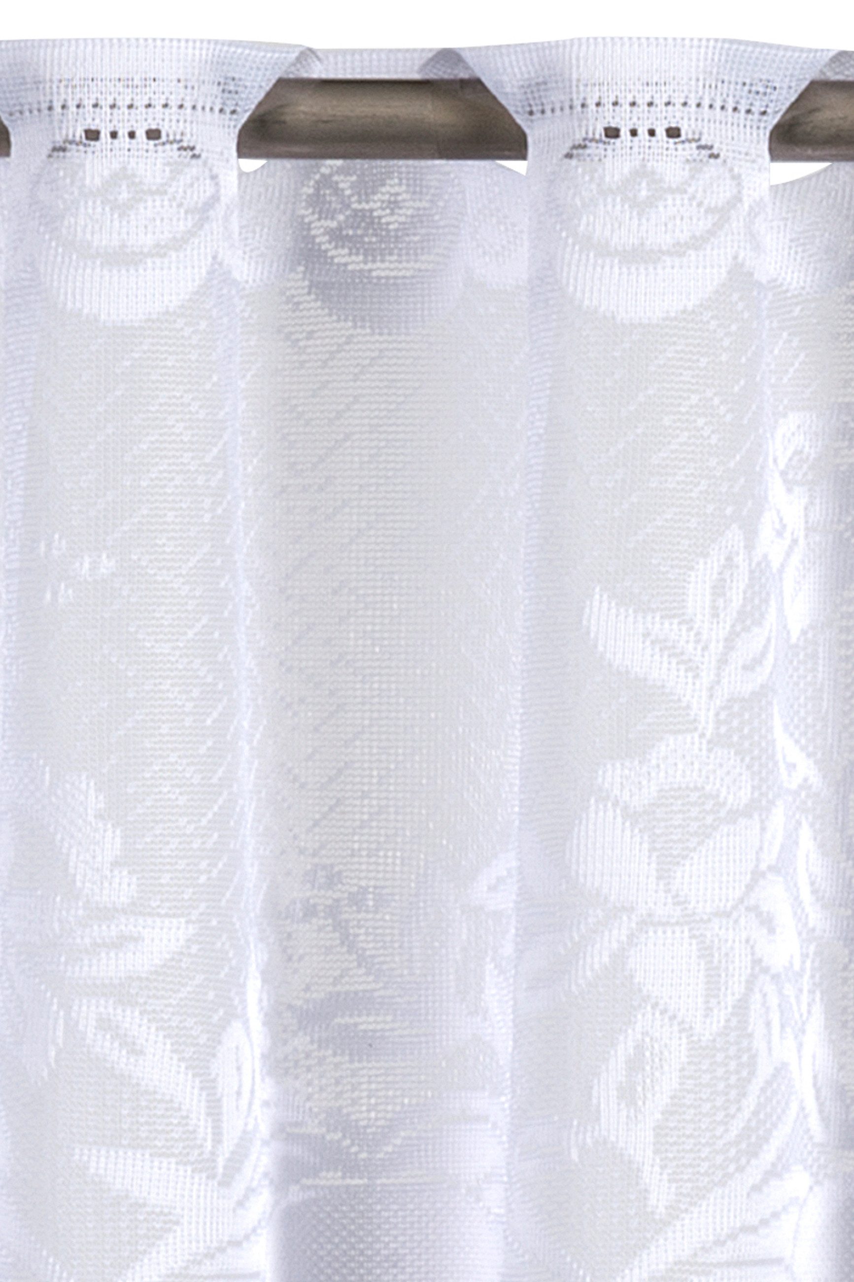 ELBERSDRUCKE Scheibengardine Bistrogardine mit Webösen 1129 weiß 60 x 160 cm (1 St), Ösen, halbtransparent, Polyester, einfarbig, gestickt, Sichtschutz – Bild 4 von 5