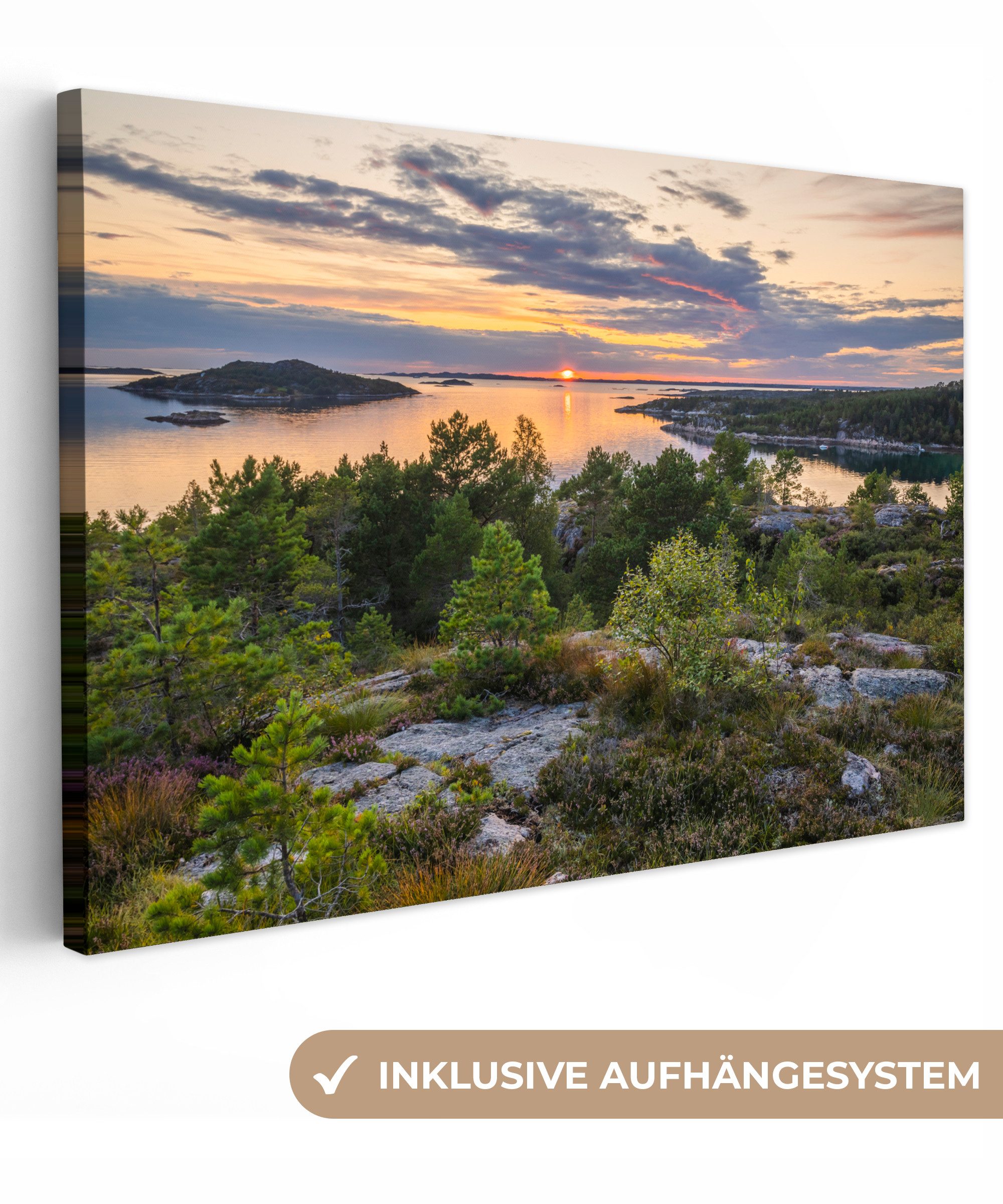 OneMillionCanvasses® Leinwandbild Sonnenuntergang an der schwedischen Küste, Fotodruck (1 St), Leinwand Bilder Klein, Wand Dekoration Aesthetic 30x20 cm