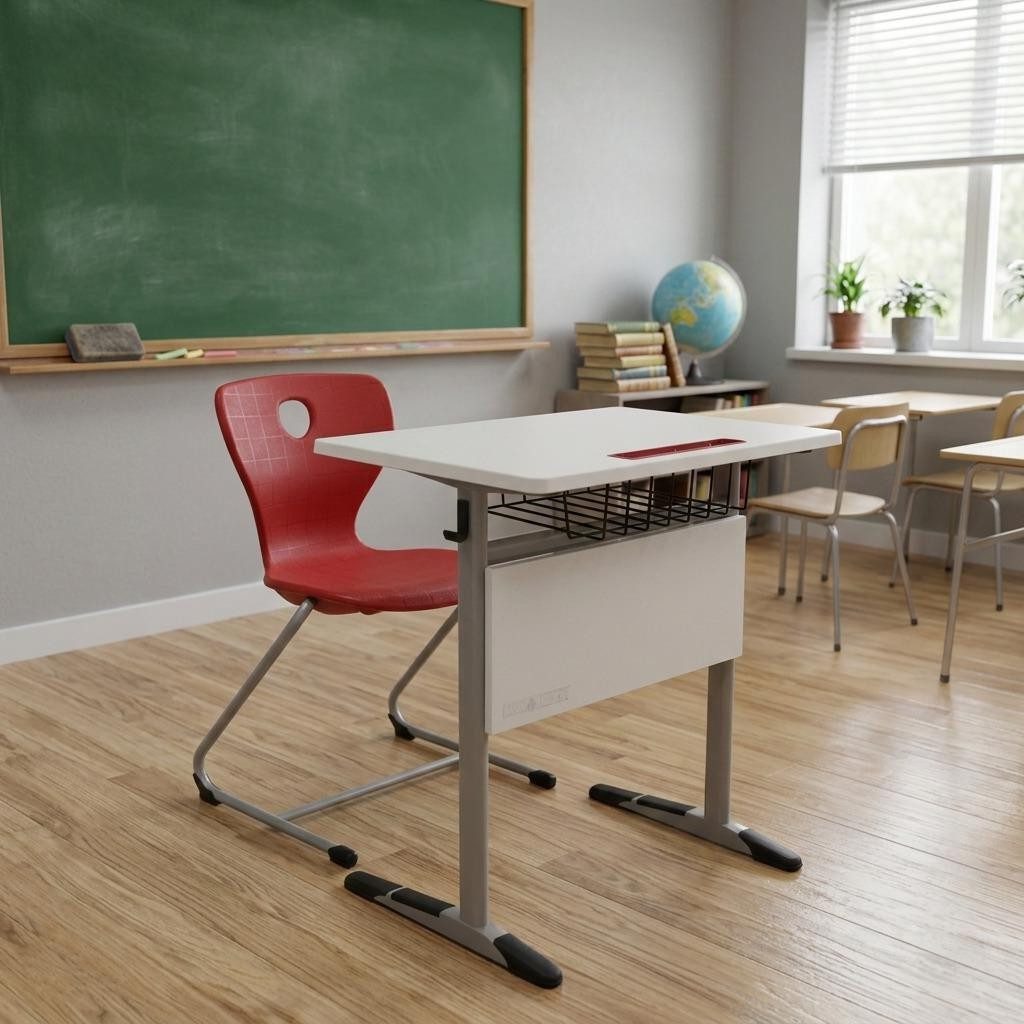Xlmoebel Schreibtisch Ergonomisches Schulset in Grau mit rotem Stuhl und Schultisch (Schulset, 2-St., Ergonomisches Schulset), Made in Europa