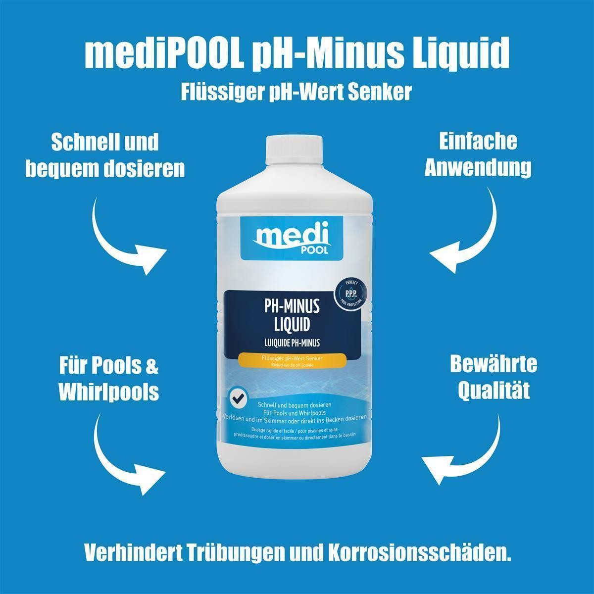 mediPOOL Poolpflege mediPOOL pH-Minus flüssig 1 L, (Spar-Set)