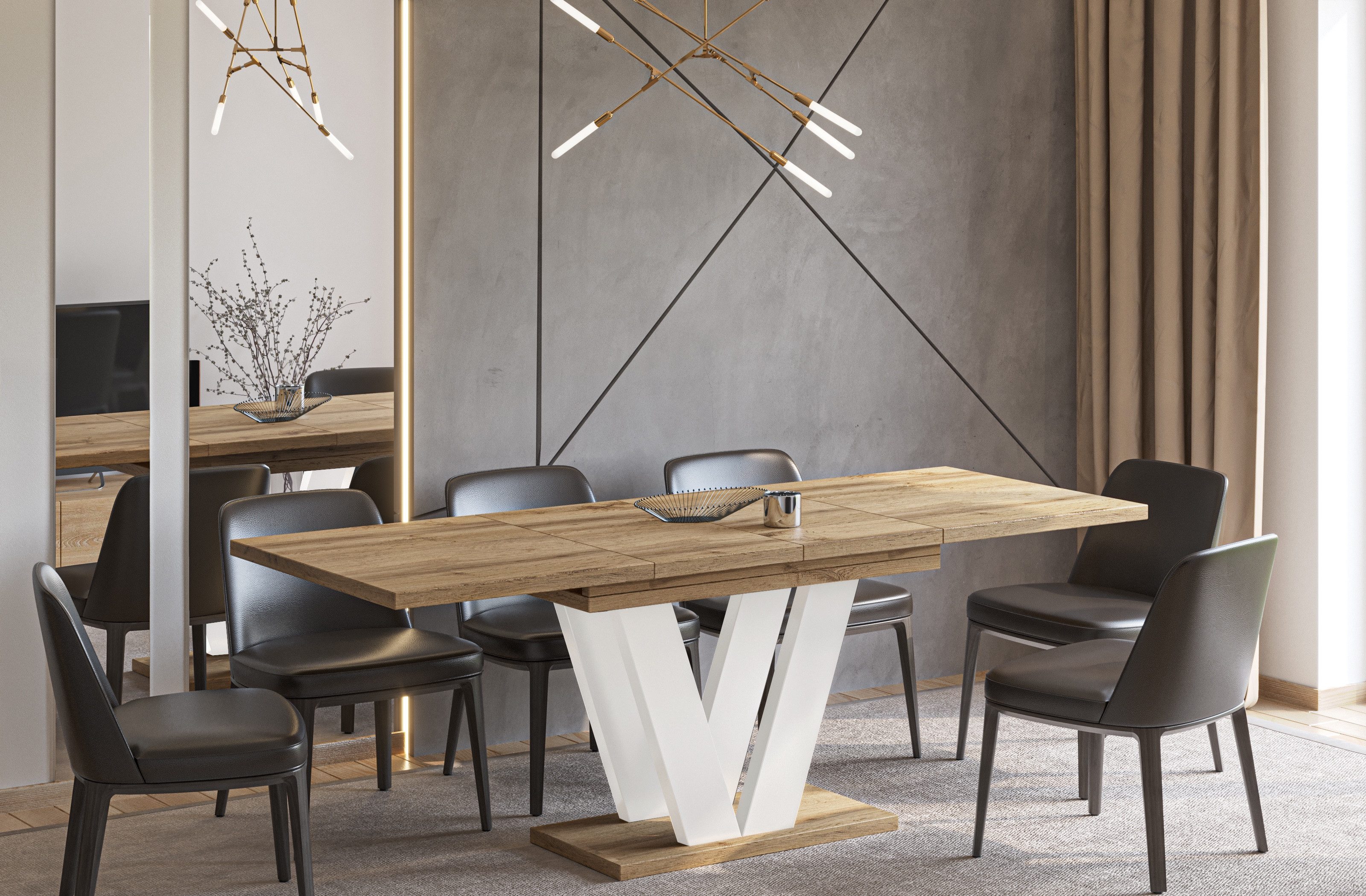 Endo-Moebel Säulen-Esstisch "Lara White" 130-210cm ausziehbar erweiterbar, günstig online kaufen