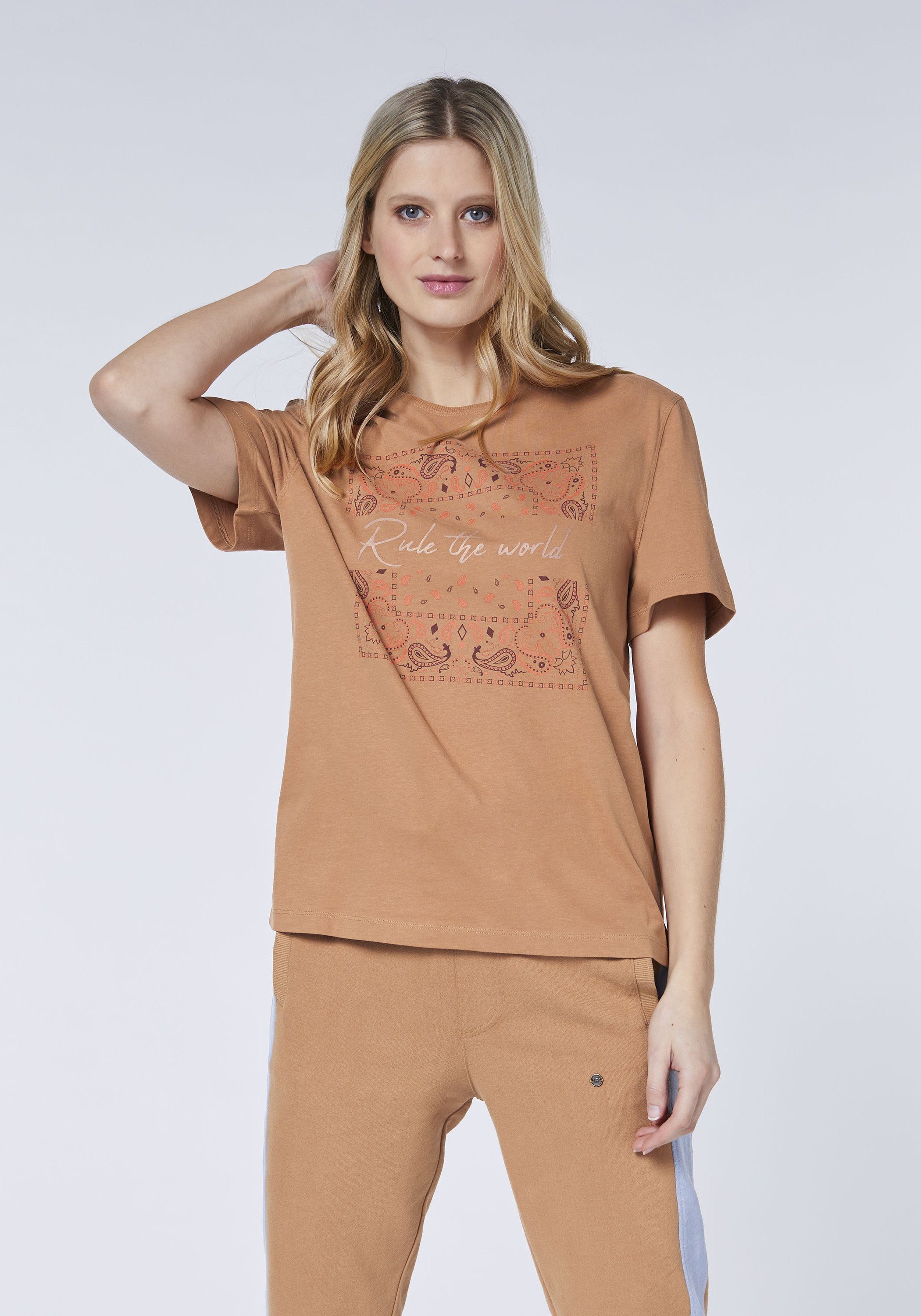Oklahoma Jeans Print-Shirt 17-1430 Pecan Brown Frontprint mit
