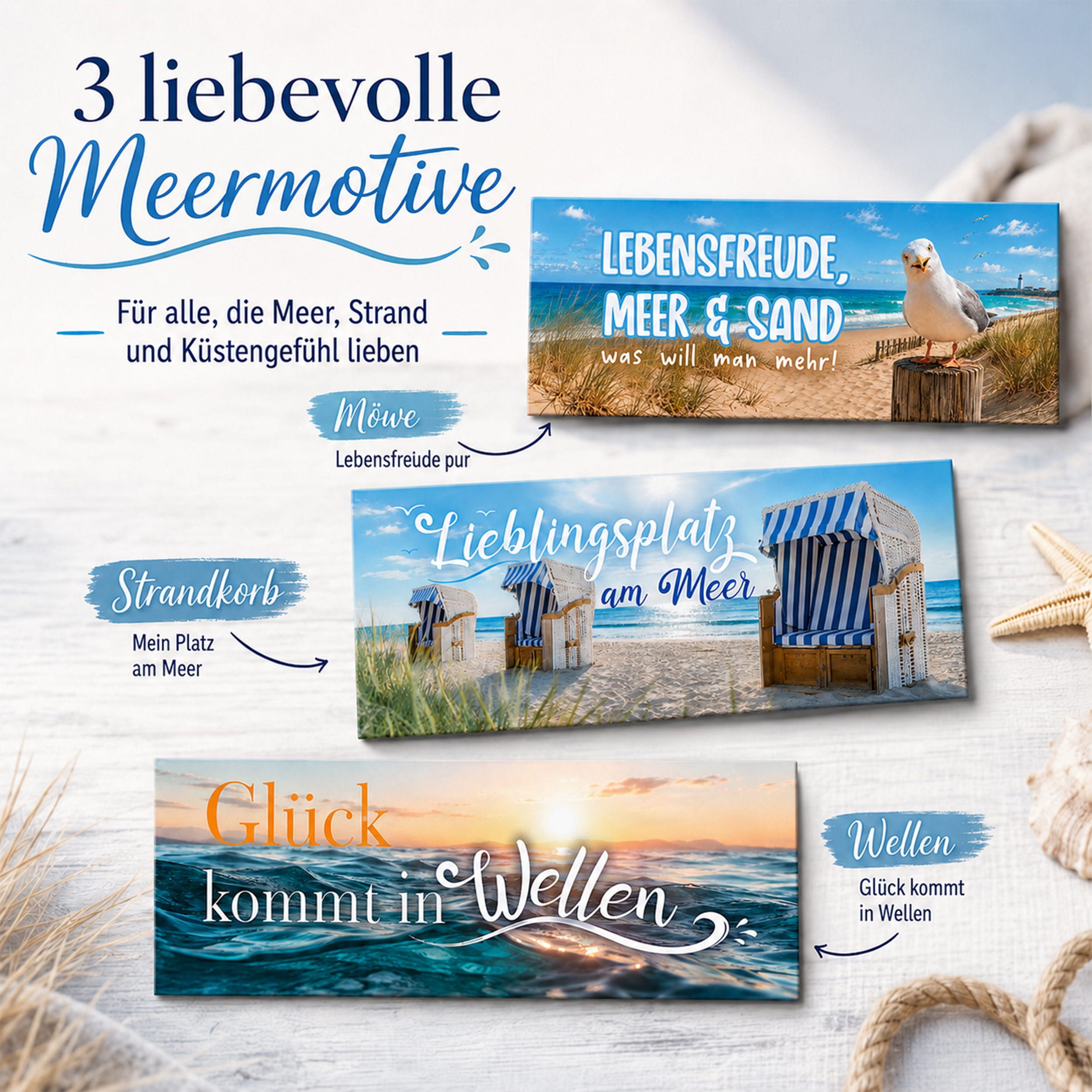 TOBJA Tischkalender Deko-Magnete 3er Set Meer für Tischkalender & Kühlschrank, 3 Magnetstreifen, Sprüche, für Kühlschrank & Tafel, Geschenkidee – Bild 5 von 5