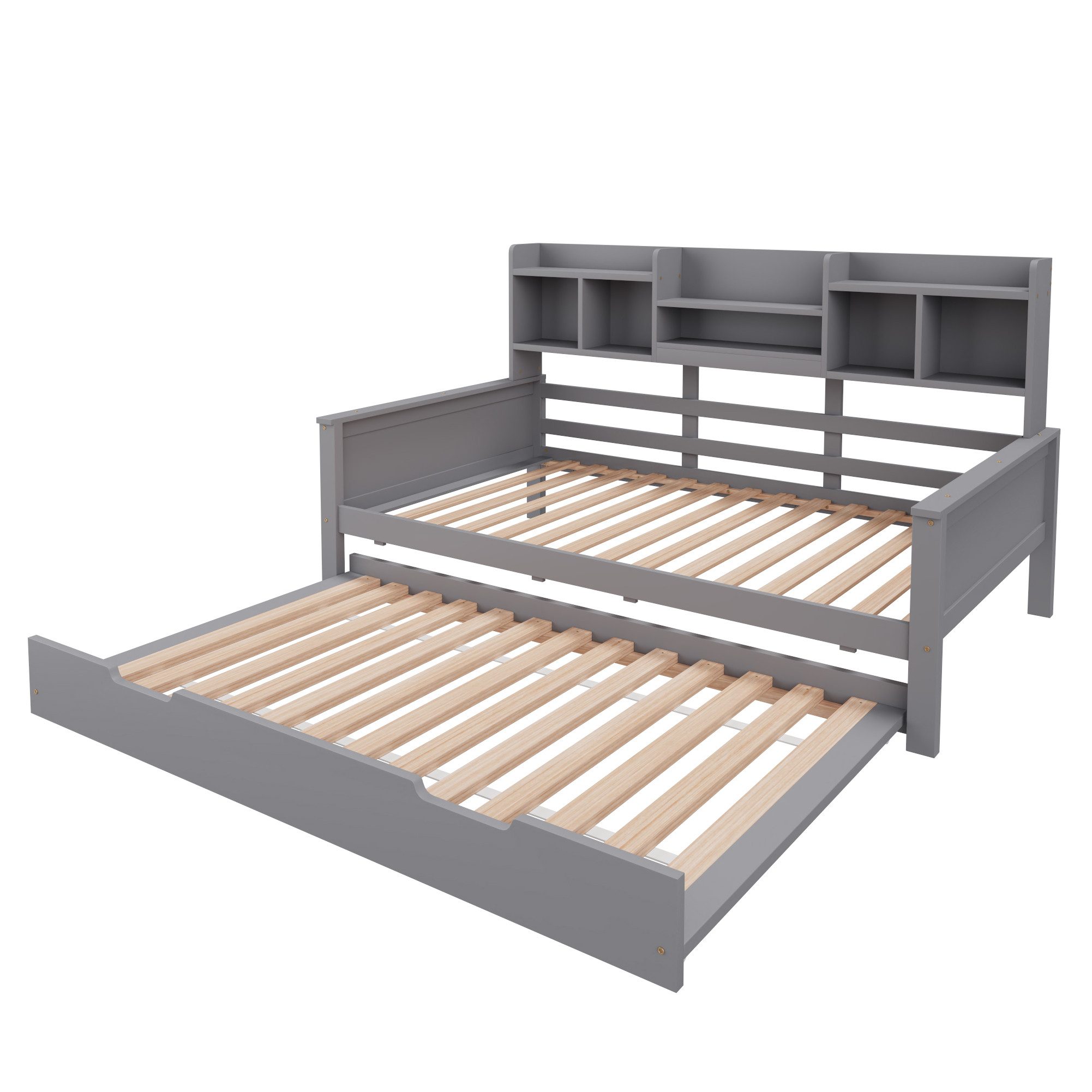 EXTSUD Ausziehbett Ausziehbares Massivholz-Schlafsofa mit Stauraum & Lattenrost, mit Staufach und Lattenrost, Kiefer Multifunktionsbett, Einzelbett