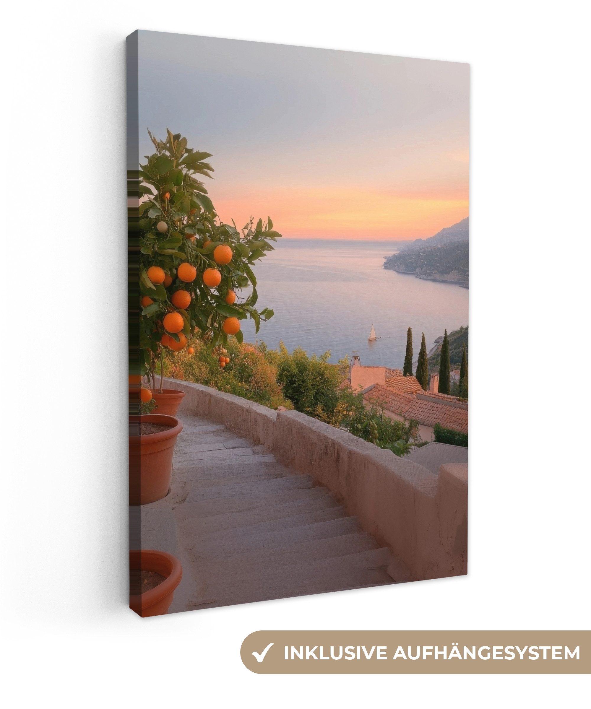 OneMillionCanvasses® Leinwandbild Mittelmeer - Orange - Hügel - Meer, Fotod günstig online kaufen