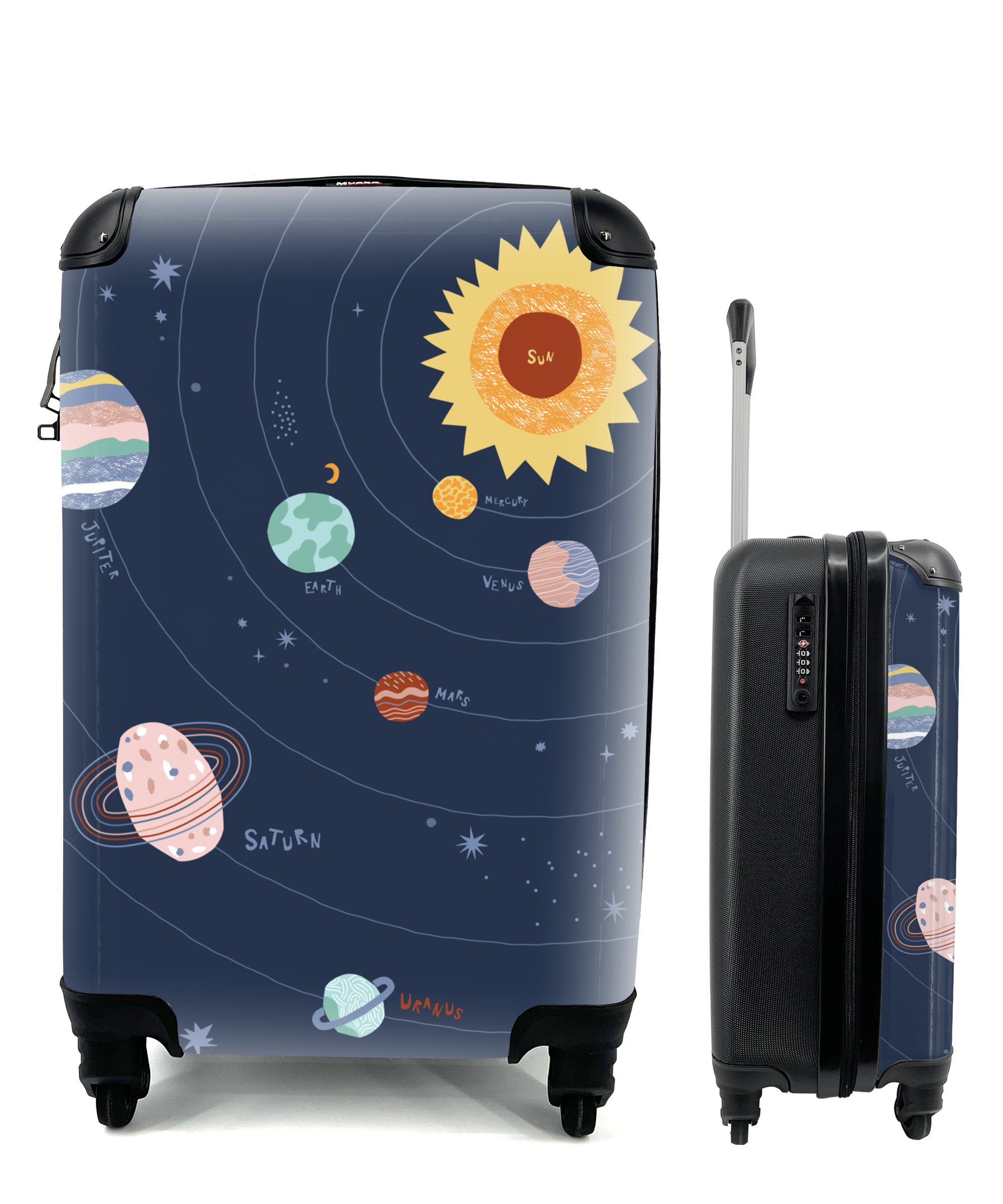MuchoWow Handgepäckkoffer Sonnensystem - Kinder - Sonne, 4 Rollen, Reisetasche mit rollen, Handgepäck für Ferien, Trolley, Reisekoffer