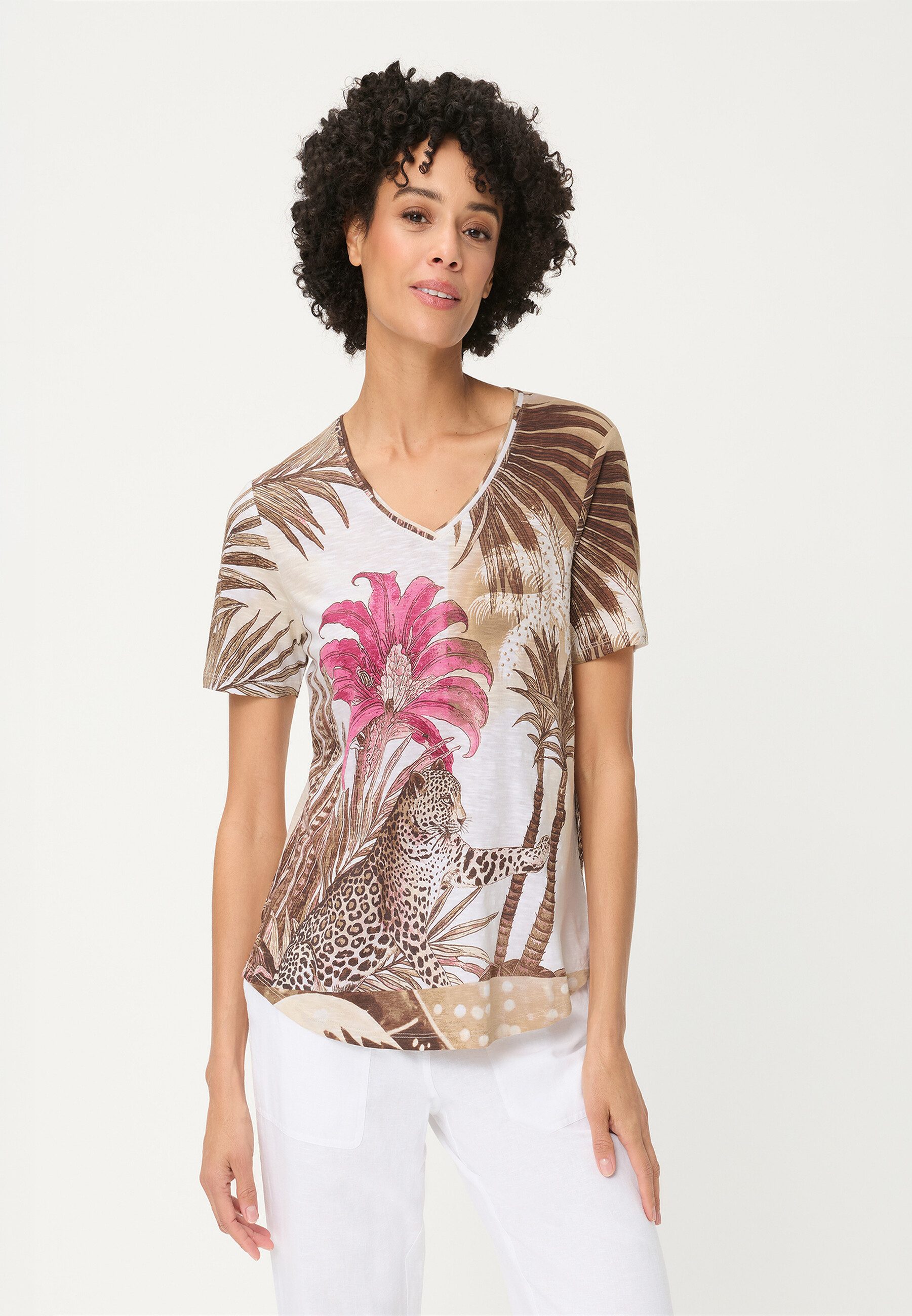 Olsen T-Shirt Shirt mit verziertem Panneaux-Print und V-Ausschnitt