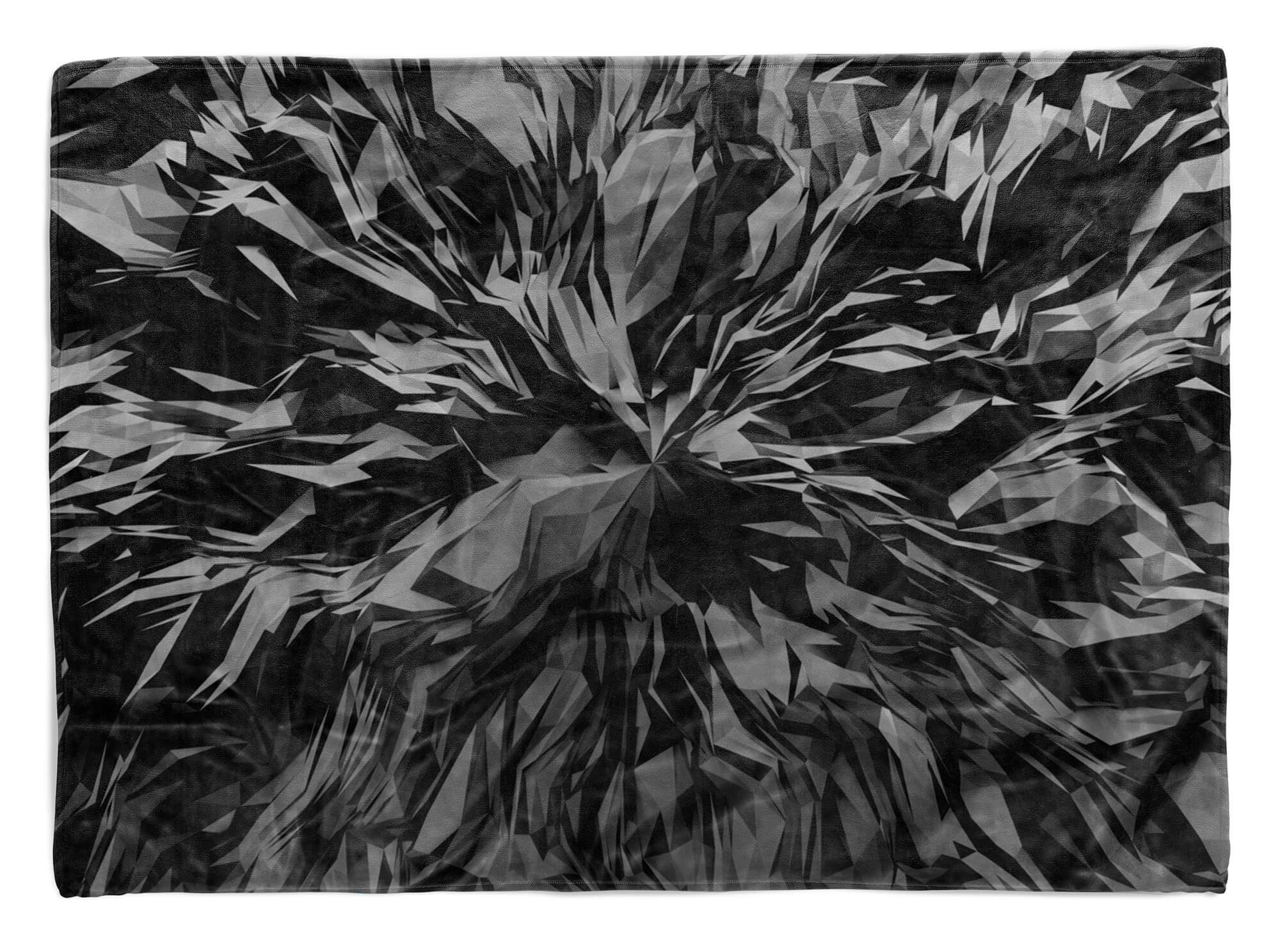 Handtuch Schwarz, Art 3d Sinus Baumwolle-Polyester-Mix Handtücher Kunst (1-St), Strandhandtuch Handtuch Saunatuch mit Kuscheldecke Fotomotiv