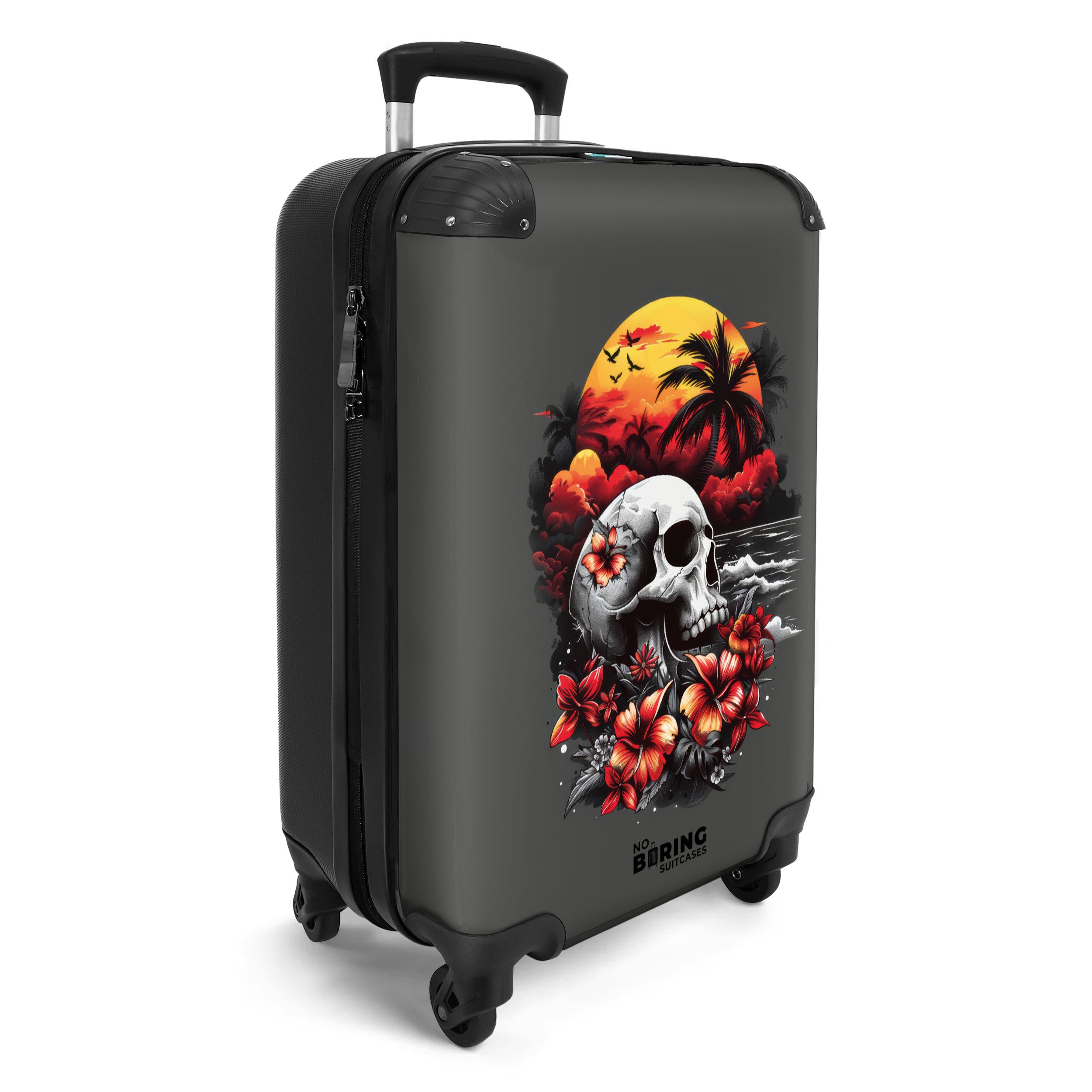NoBoringSuitcases.com© Hartschalen-Trolley Grau mit Totenkopf am günstig online kaufen