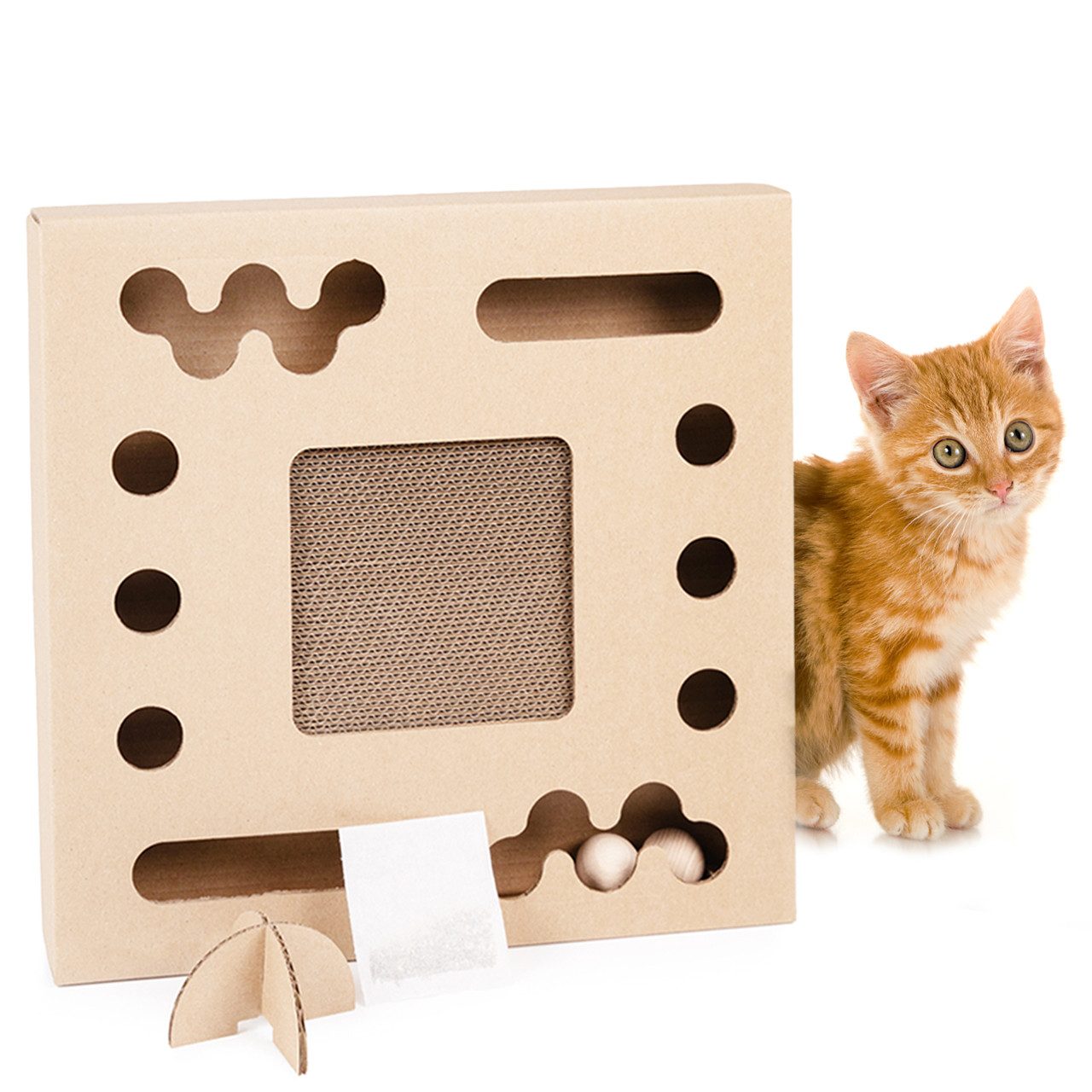 Canadian Cat Company Tier-Intelligenzspielzeug Kratzpappe, Kratzbrett für Katzen, TOBY, Kratzkarton zum Krallenwetzen für Katzen, ca. 34 x 34 x 4 cm