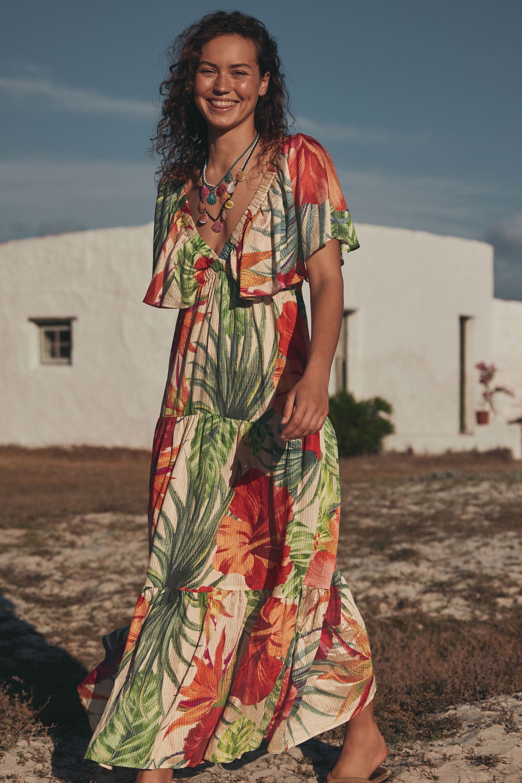 Next Strandkleid Maxikleid mit Puffärmeln (1-tlg)