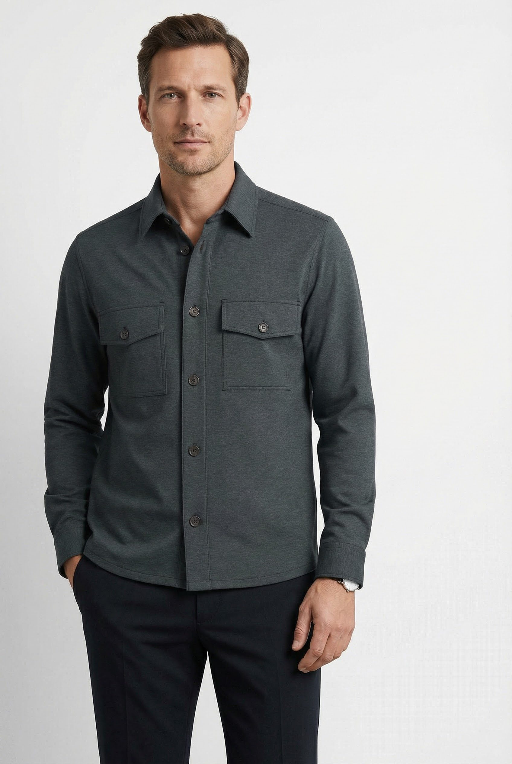 OLYMP Hemdjacke Overshirt, Leinen, Modern Fit, Kentkragen