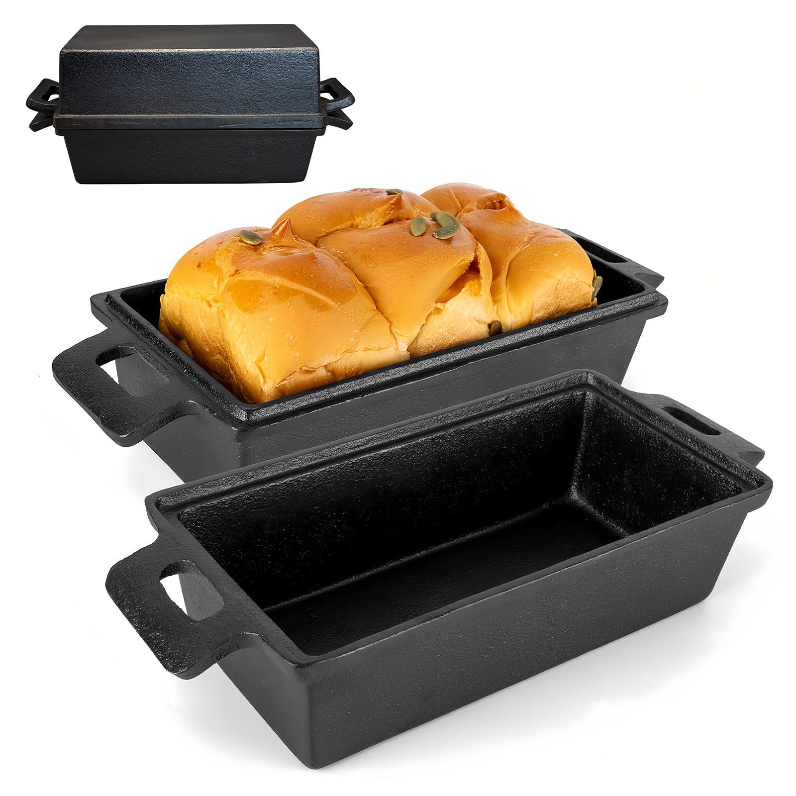 PFCTART Brotbackform Gusseiserne Brotbackform 22,9 × 12,7 cm (9×5 Zoll), (Set 1-tlg), 2-in-1 Kastenform mit Deckel – ideal für Sauerteig & Hackbraten