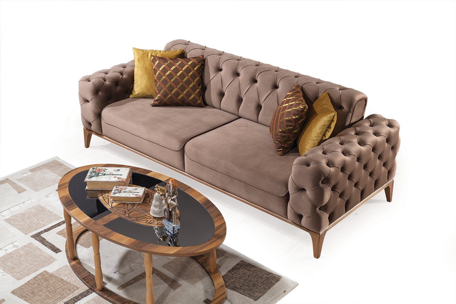 Sofa in Mikrofaser Turkey, Roma, Braun 2-Sitzer, 1 Villa Möbel Stk. Samtstoff Quality Made