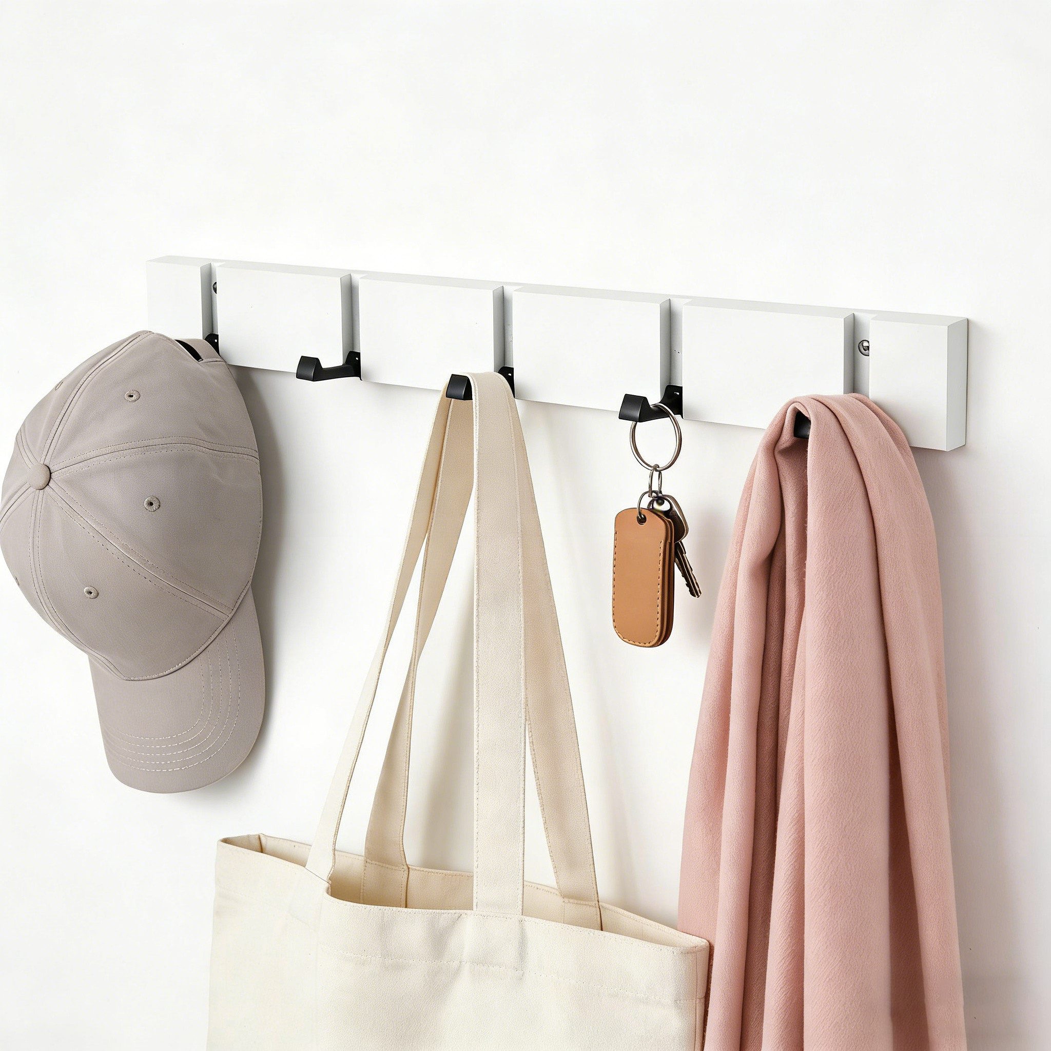 BlingBin Garderobenhaken Wandgarderobe klappbar mit versteckten 5 Haken, Garderobenleiste Holz (1er Set, 1 St., 50 × 5,5 × 2 cm), Kleiderhaken aus Holz & Aluminium,für Jacken, Mäntel, Taschen und Hüte
