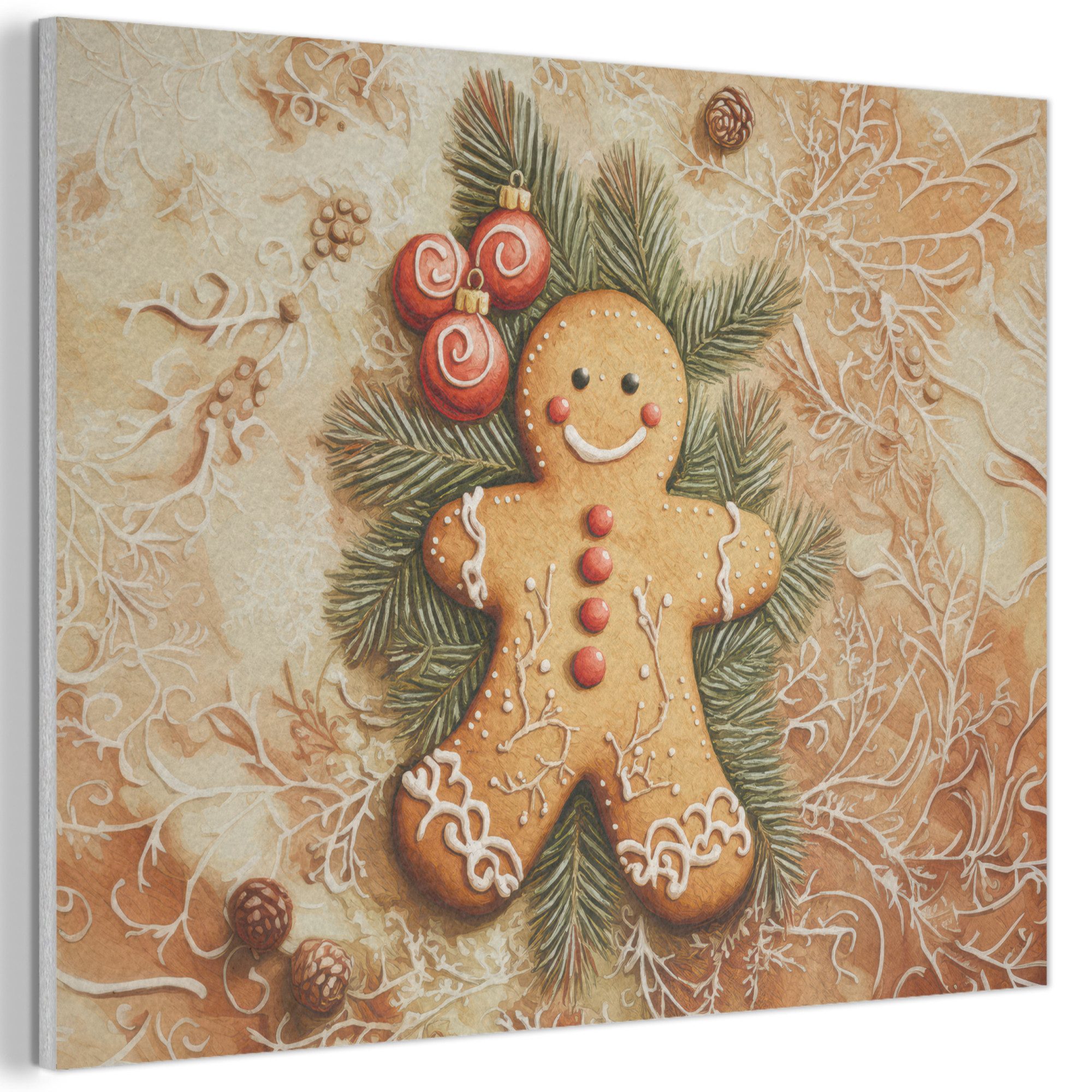 MuchoWow Gemälde Weihnachten - Plätzchen - Puppe - Spekulatius, Fotodruck (1 St), Akustikpaneele PET-Filz, Akustikbild, Schalldämmung, Deko 40x30 cm