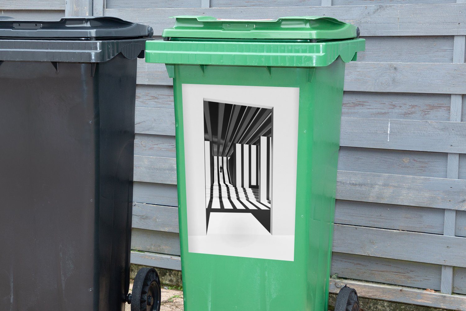 MuchoWow Wandsticker Tür - Schatten (1 - Container, Abfalbehälter St), - Mülltonne, Mülleimer-aufkleber, Sticker, Weiß Linien