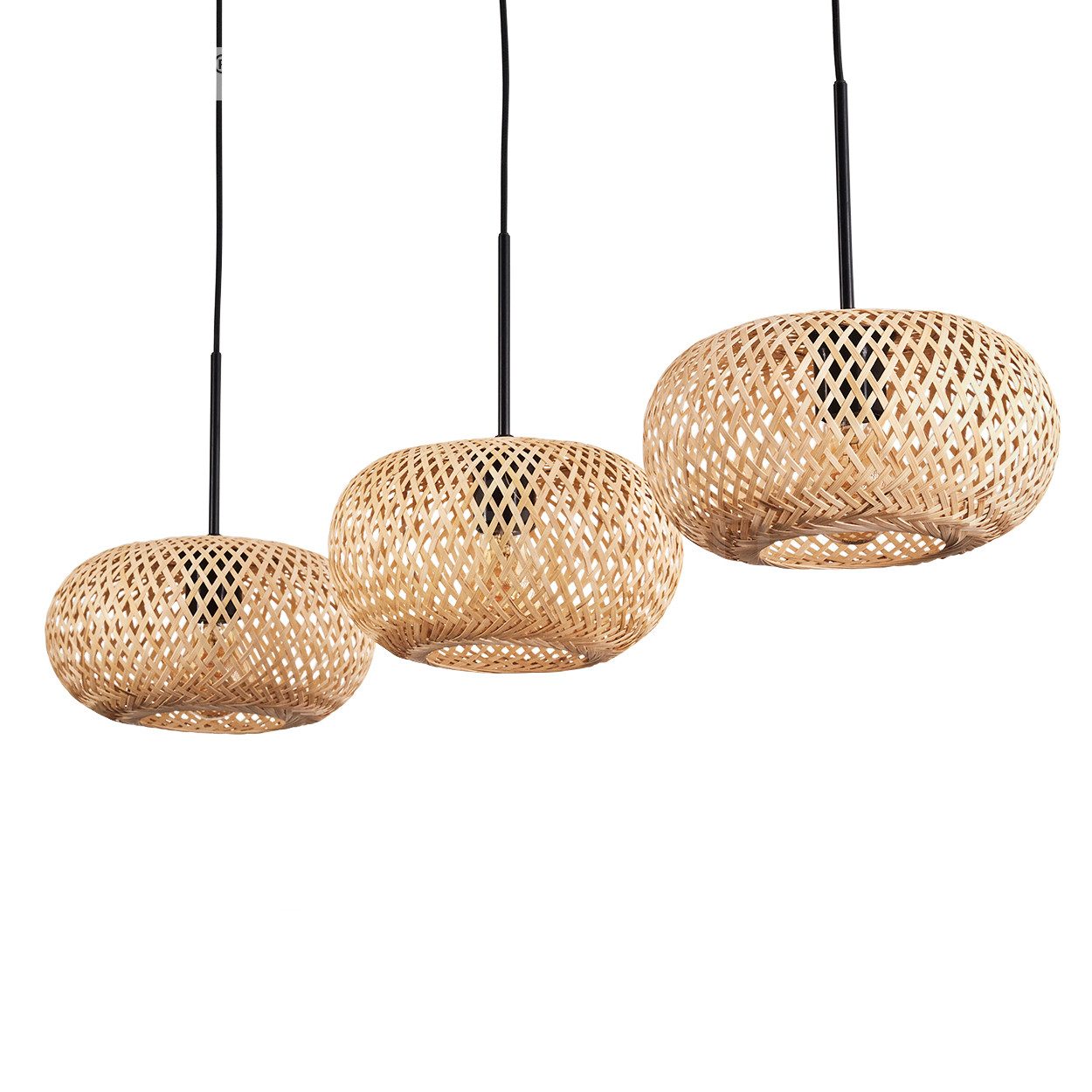 hofstein Hängeleuchte moderne Pendellampe aus Metall/Bambus in Schwarz/Natu günstig online kaufen