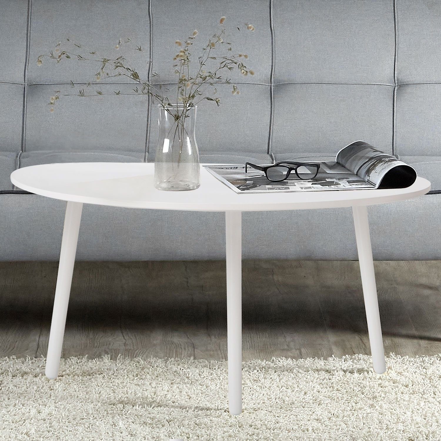 Homestyle4u Couchtisch Weiß Holztisch Nierentisch Kiefer Holz rund oval Hol günstig online kaufen