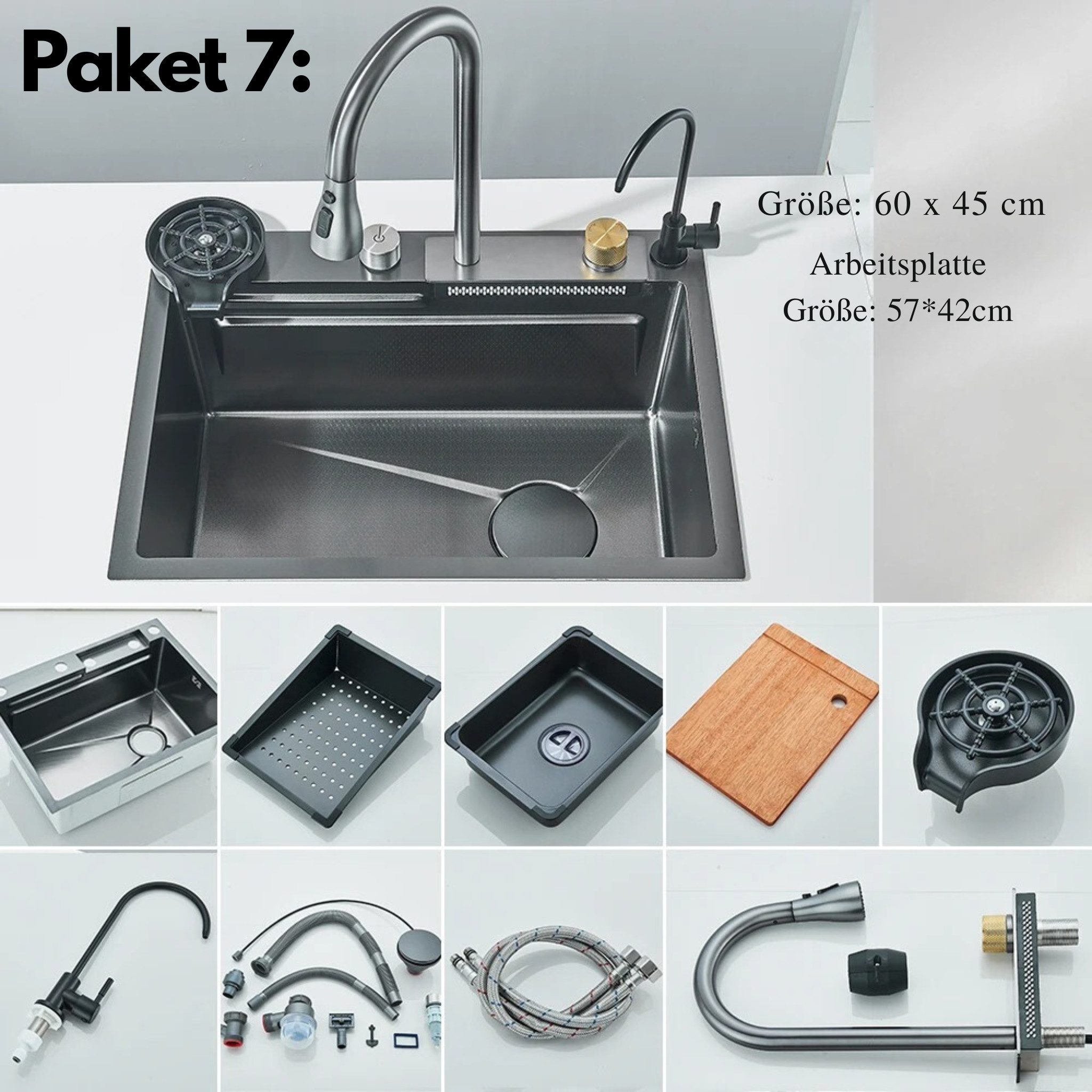 LuxaSteel Edelstahlspüle Smarte Küchenspüle – Einbauspülbecken mit Wasserfa günstig online kaufen